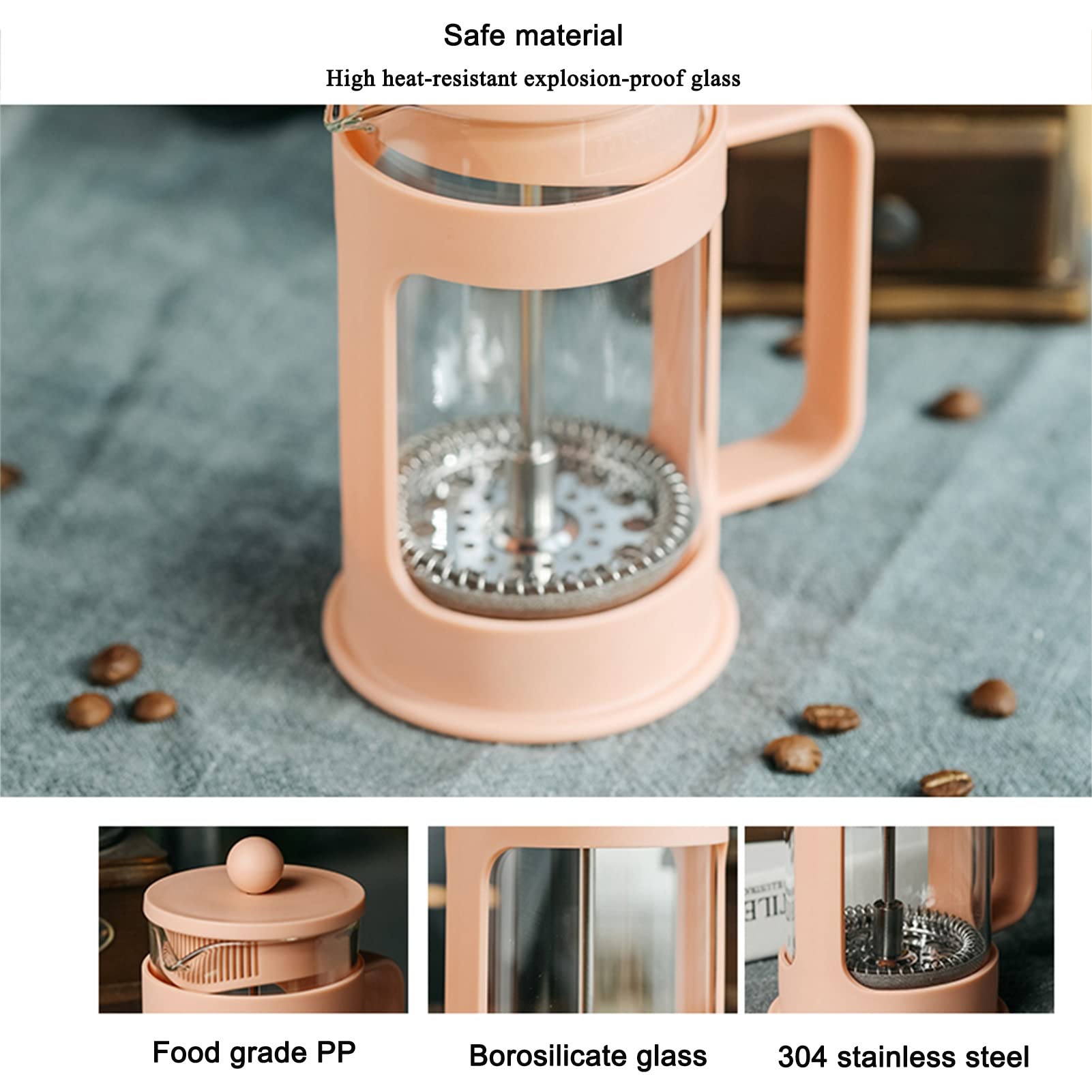 Cafetera Émbolo, Cafetera Francesa De Vidrio De Borosilicato Resistente Al Calor, Cafetera De Piston, French Press, Prensa De Café De Acero Inoxidable 304 Con 3 Filtros, Tetera Para Viajes De Campame