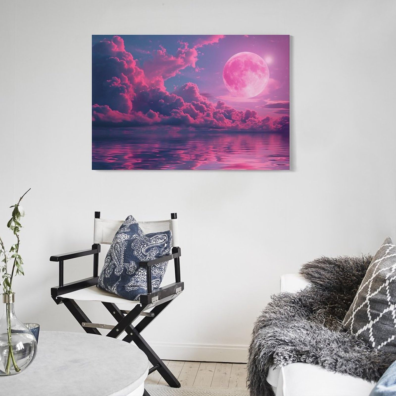 Amazon.co.jp: 絵画 ピンクの霧の月インテリア 絵画 魅力的な色の空