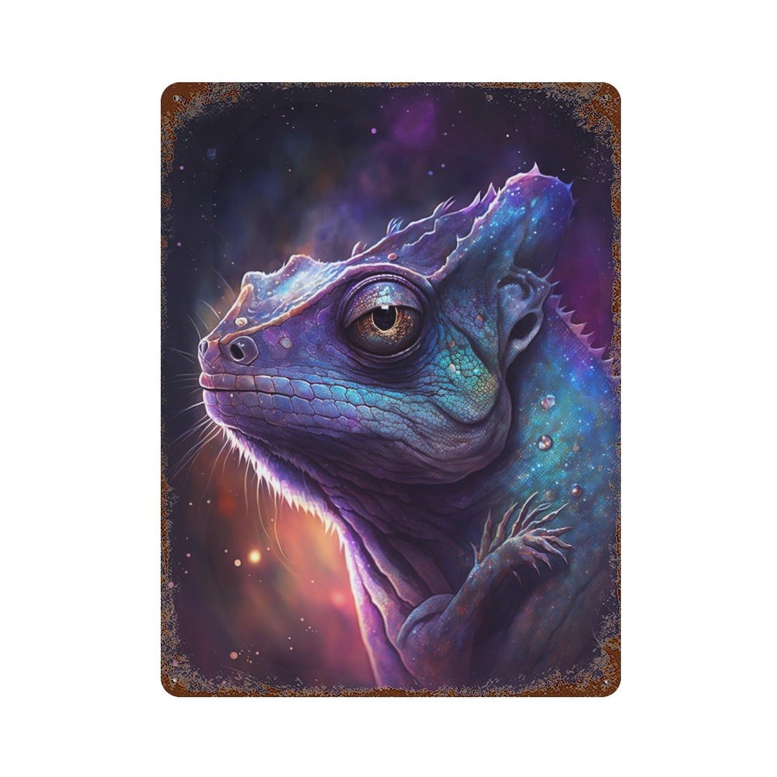 Galactic Lizard Art Print-15 15.7"x11.8" Weathered Tin Sign, Shabby Chic Decor for Cafe, Home Bar And Lounge Decor