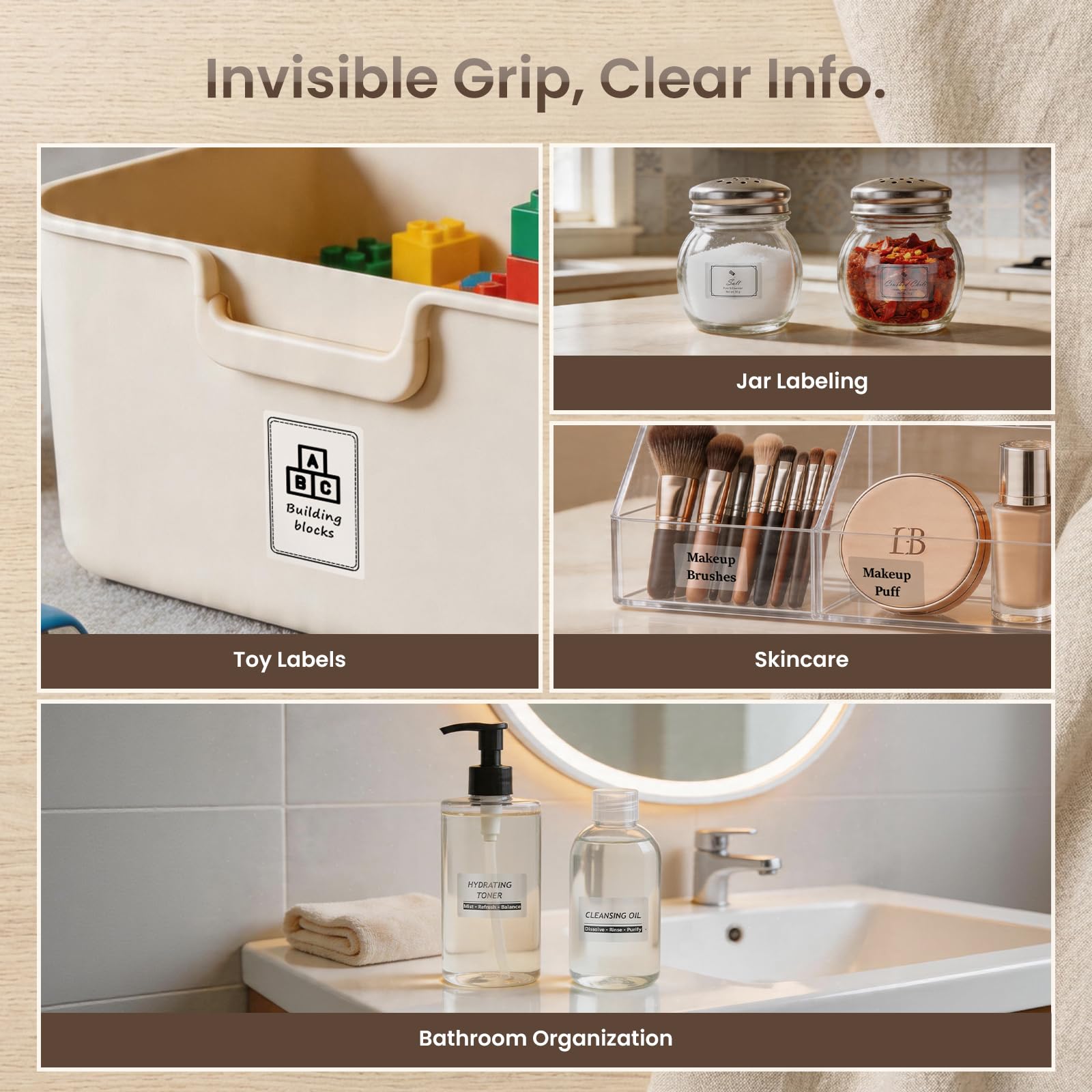 CLABEL 221B Etichettatrice con 4 Rotoli di Carta Termica, Stampante per Etichette Bluetooth Set 4-in-1 con 3 Rotoli Trasparenti e 1 Rotolo Bianco, Impermeabile per Cucina Spezie Confezioni Commerciali