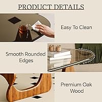 Vista 7 de Mesa de centro para sala de estar, mesa central moderna de mediados de siglo con tapa de vidrio y madera, transparente/nogal