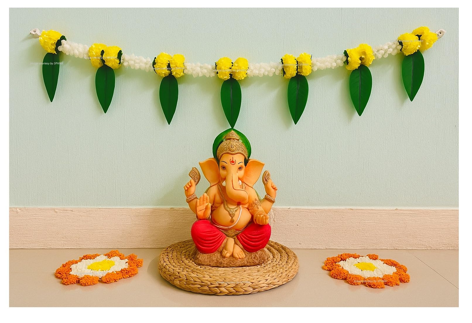 SPHINX Artificial Marigold Jasmine Door Toran–Genda Phool Garland for Pooja, Weddings, Diwali, Navratri, Housewarming & Festive Home Door Decorations- (Artificial Jasmine Marigold and Mango Leaves)