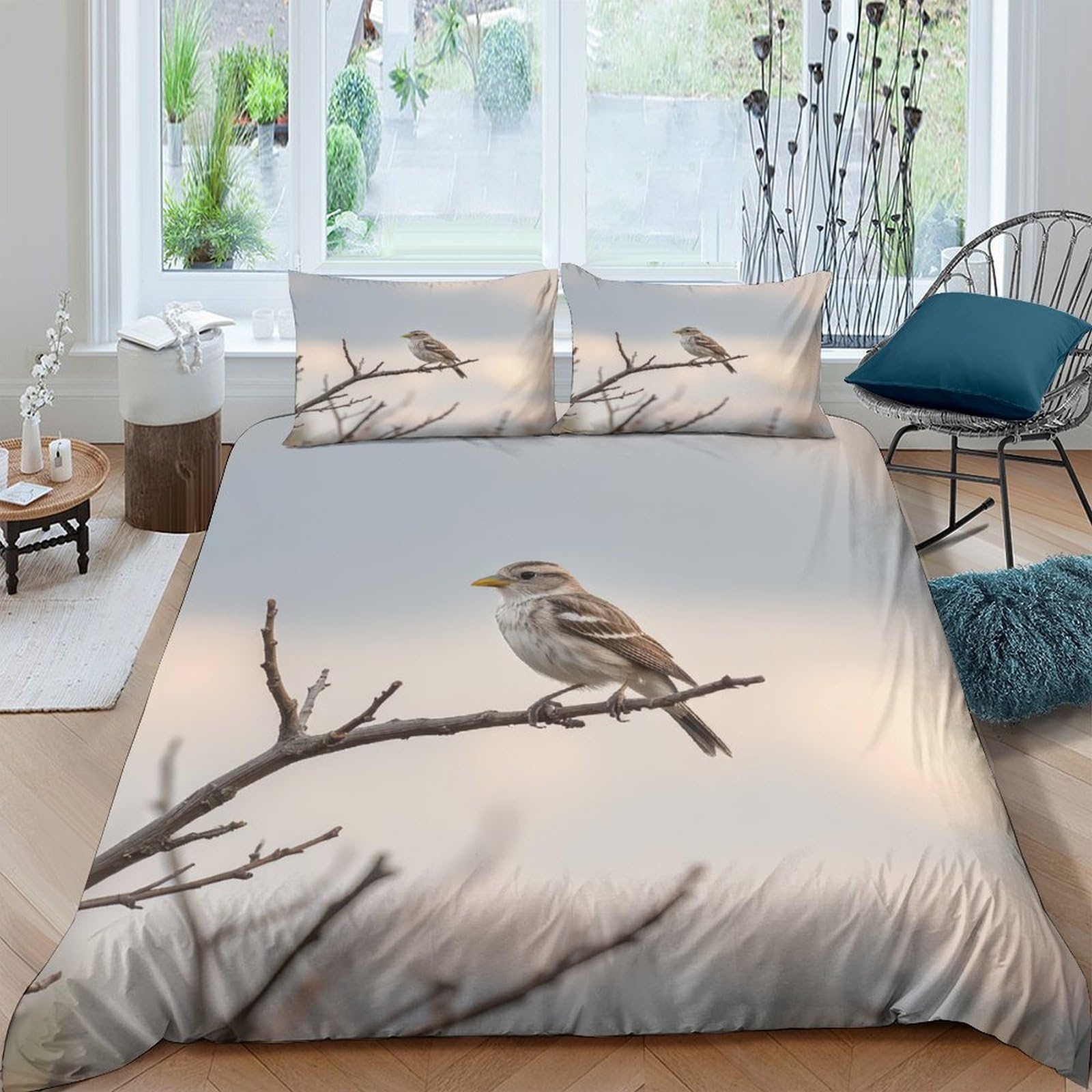 Ctjqhvkz Style-9 3D Printed Bird On Branch Fitted Sheet Microfiber Soft Beige Brown Nature Art Mattress Cover For Bedroom Dorm Decor Single（135X200cm）