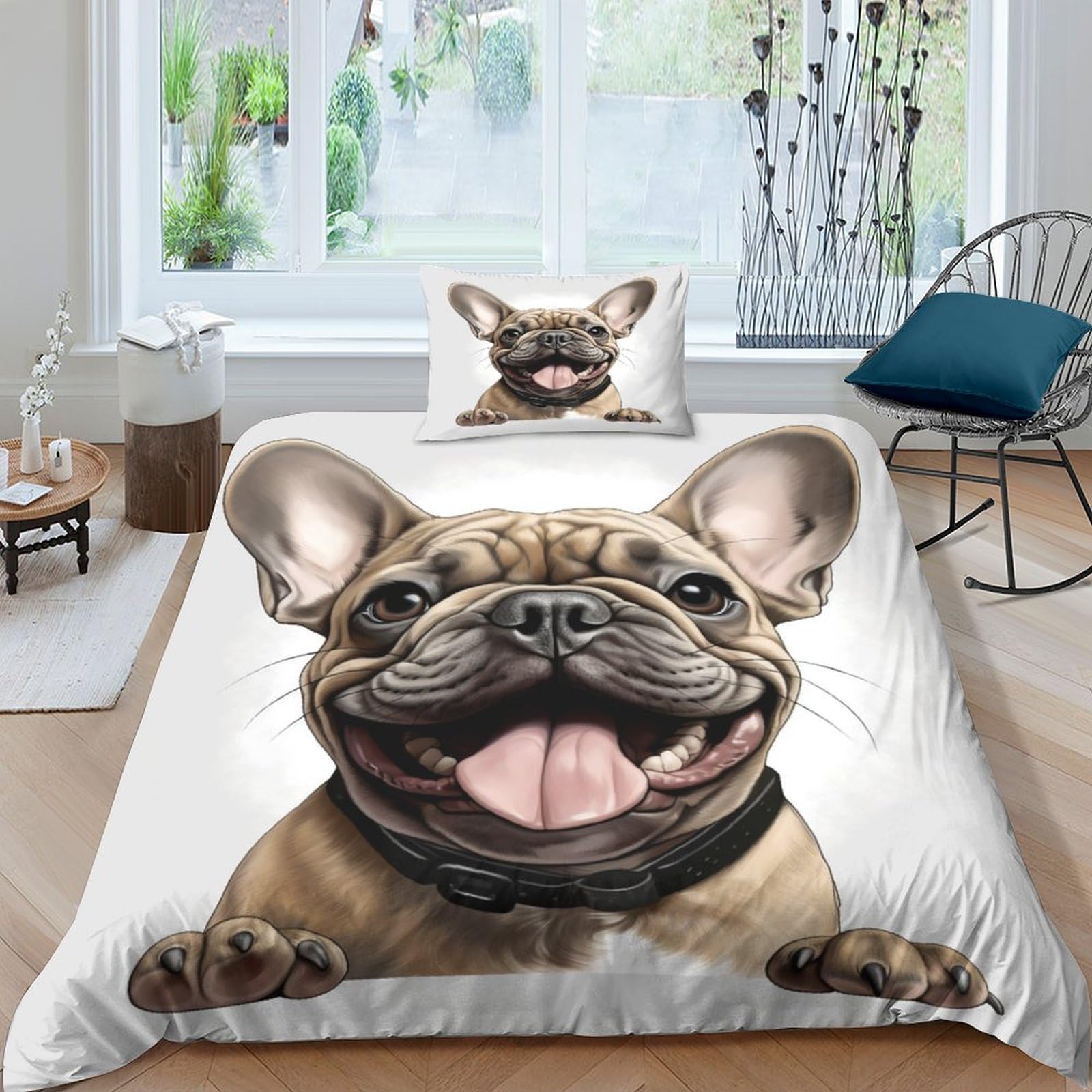 Housse de couette Bouledogue Français en microfibre respirante pour décorer une chambre single