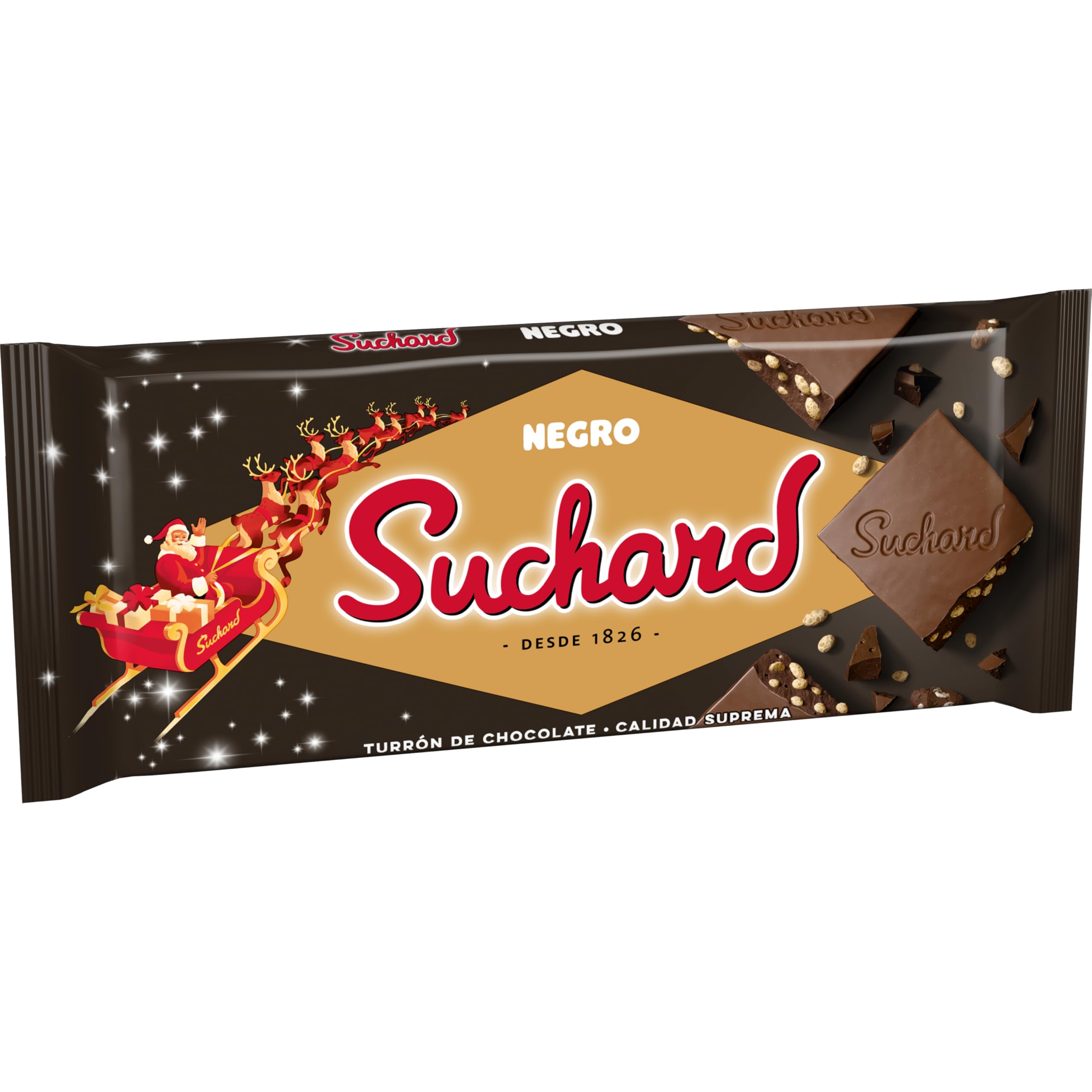 Suchard Turrón de Chocolate Negro con Arroz Inflado, Tradicional Delicia Navideña, Crujiente y Dulce - 230 g