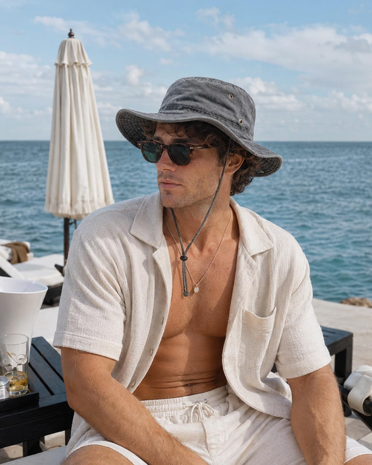 Zylioo XXL Sombrero de arbusto para cabeza grande, sombrero de ala ancha de gran tamaño, sombrero de safari boonie UV para pesca al aire libre pesca golf
