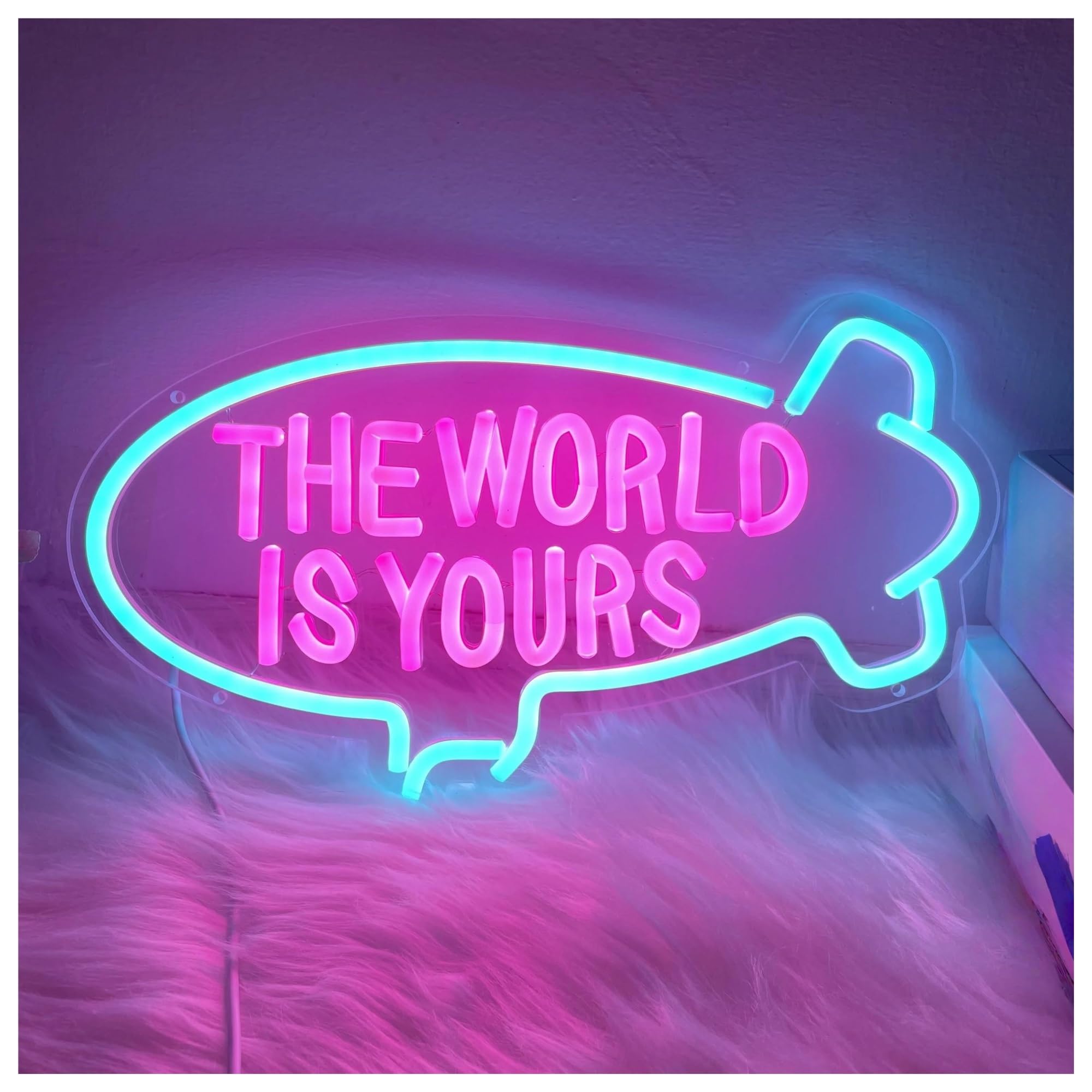 Lemst E Signs Lamp Th World Is Yours Neon Signs Usb Powered Adjustabl Brightness Letter Lights Suitabl For Club Decor 30Cmx40cm(E)