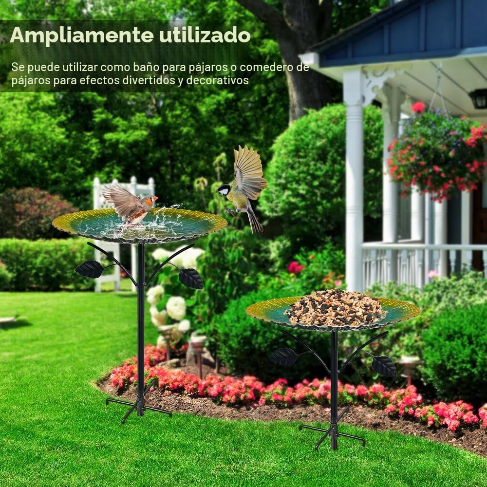 Bebedero para pájaros de pie, para Exterior, jardín, 85 cm, Grande, Resistente a Las heladas, Resistente al Invierno, con Base Estable de 5 Dientes, Metal Vintage, Bebedero para pájaros para jardín