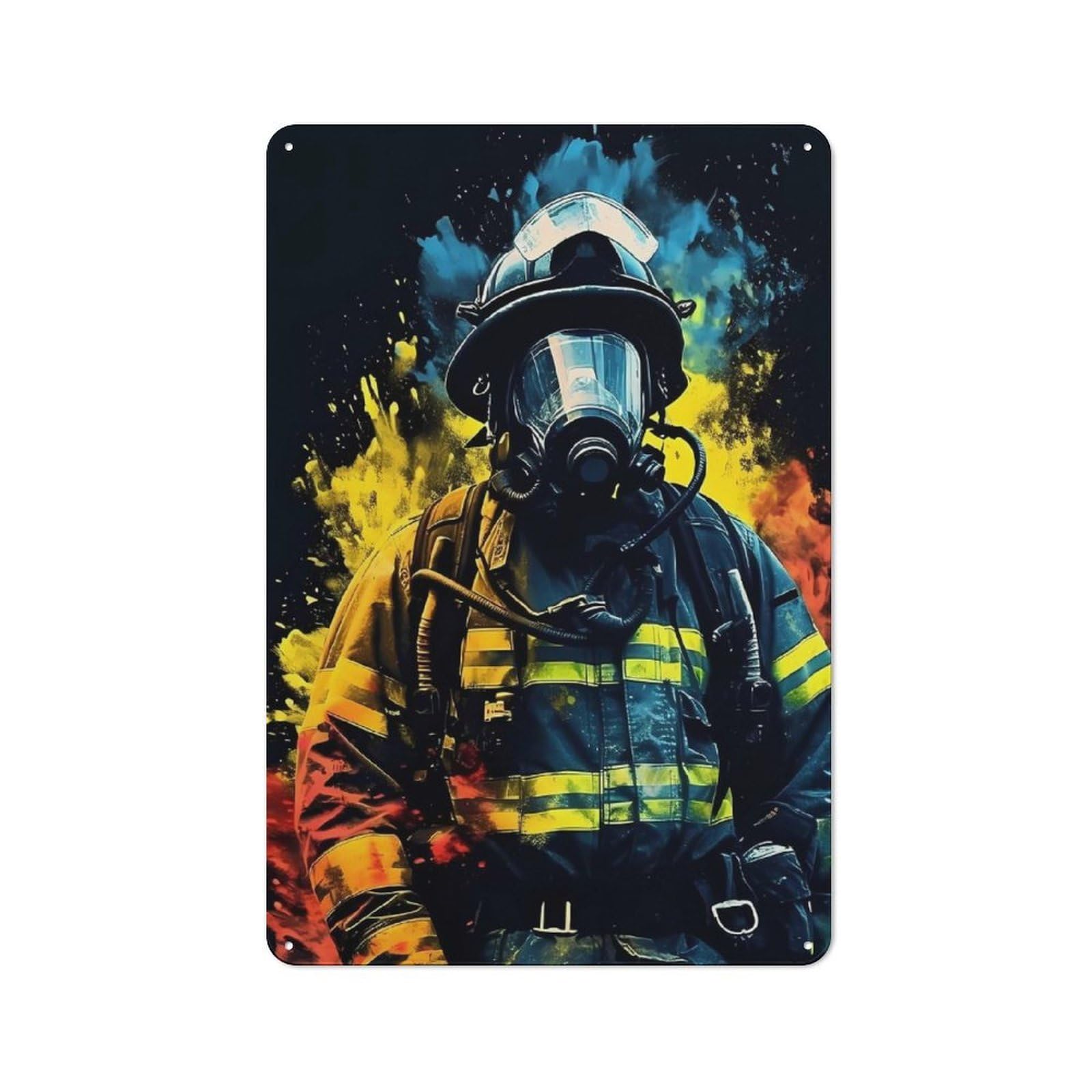 Junmoney Firefighter Colorful Metal Wall Plaque 30X20cm, Simple Retro Office Wall Decor For Office, Study, Studio Or Hallway
