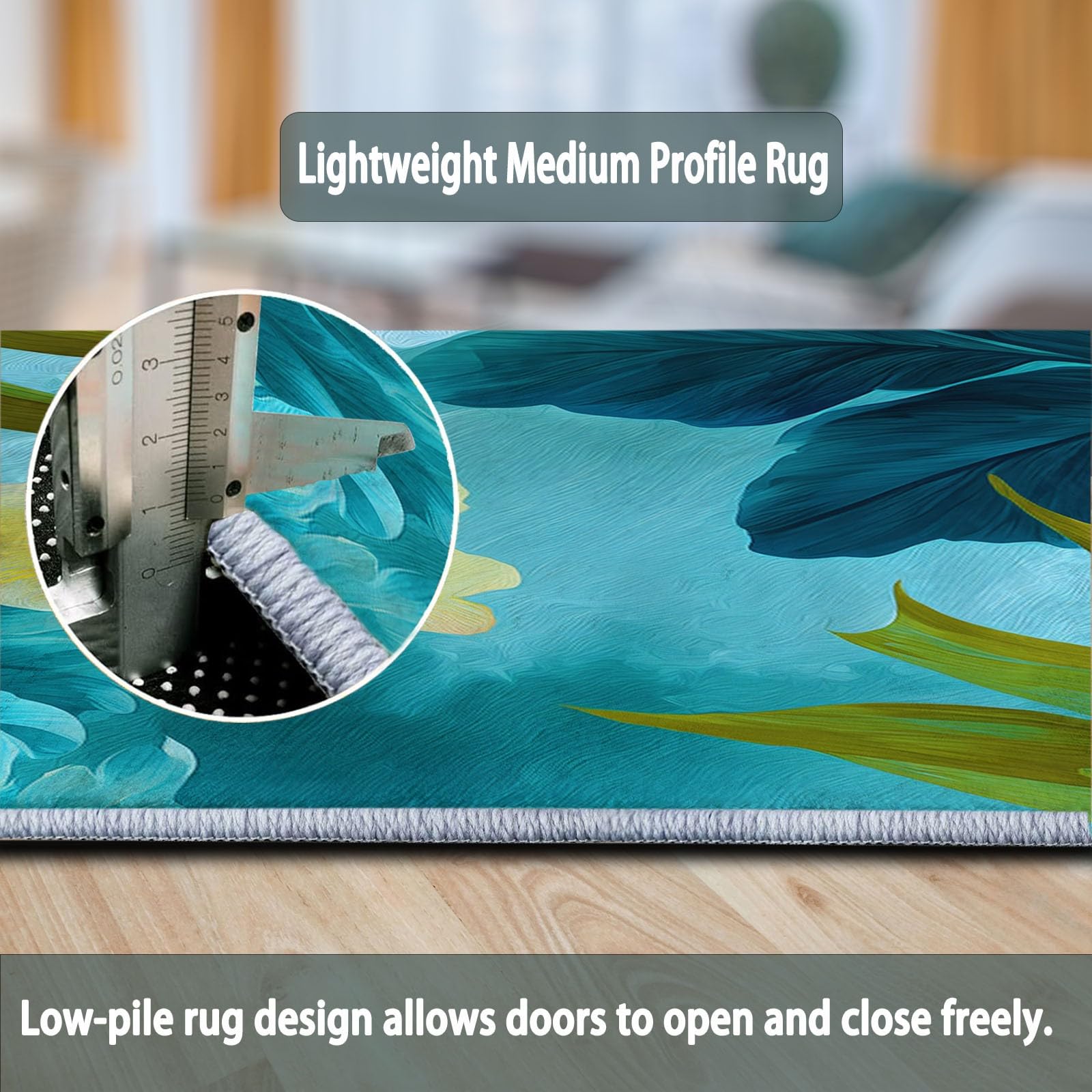 Tapis Rond Motif Feuilles Et Fleurs Tropicales Vagues De L'Océan Lavable en Machine Antidérapant 160 cm, Tapis Rond Aquarelle pour Chambre à Coucher Cuisine Salle de Bain Chambre d'enfant Salon