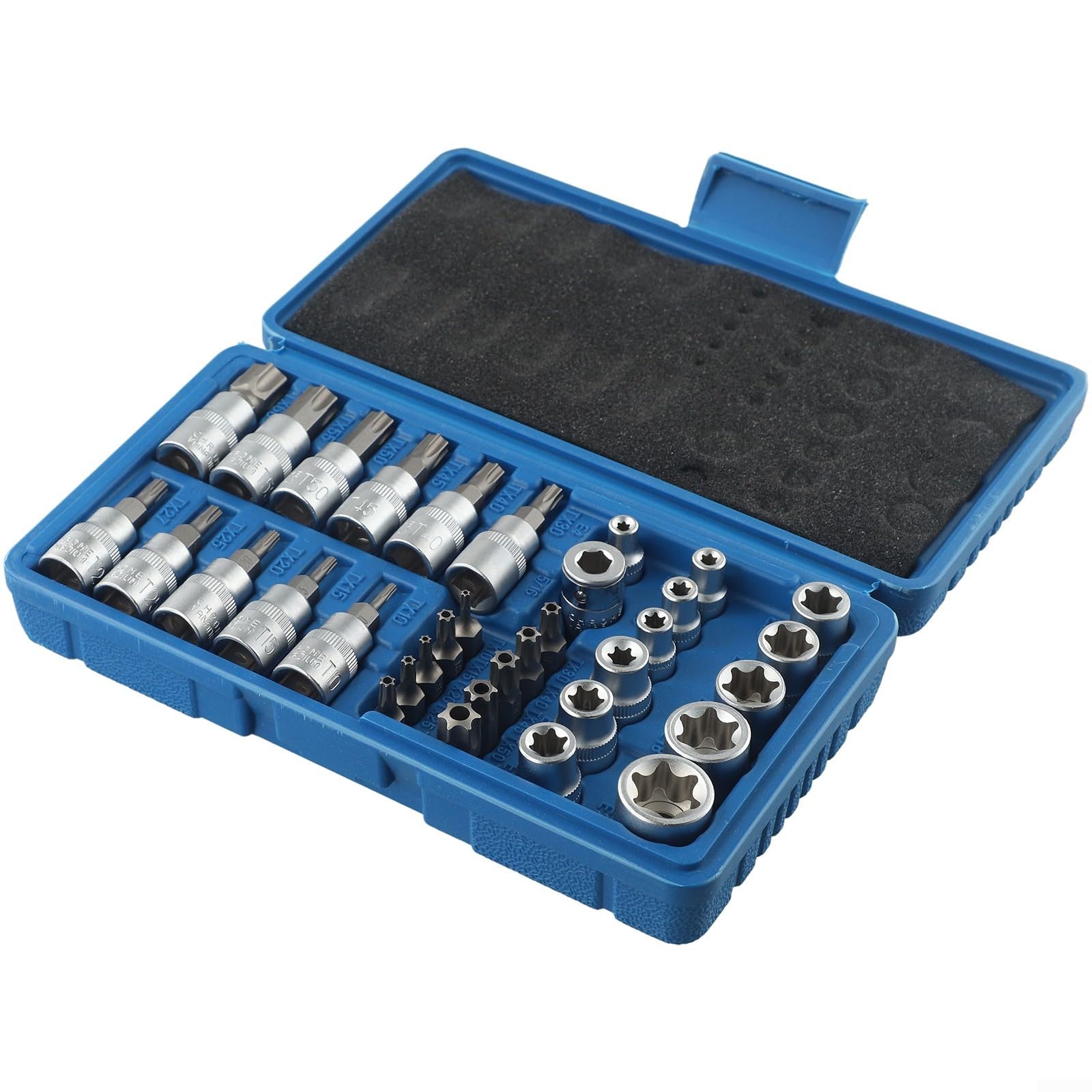 Set completo di chiavi a bussola Torx a stella e punte, 34 pezzi/set, in acciaio al cromo vanadio