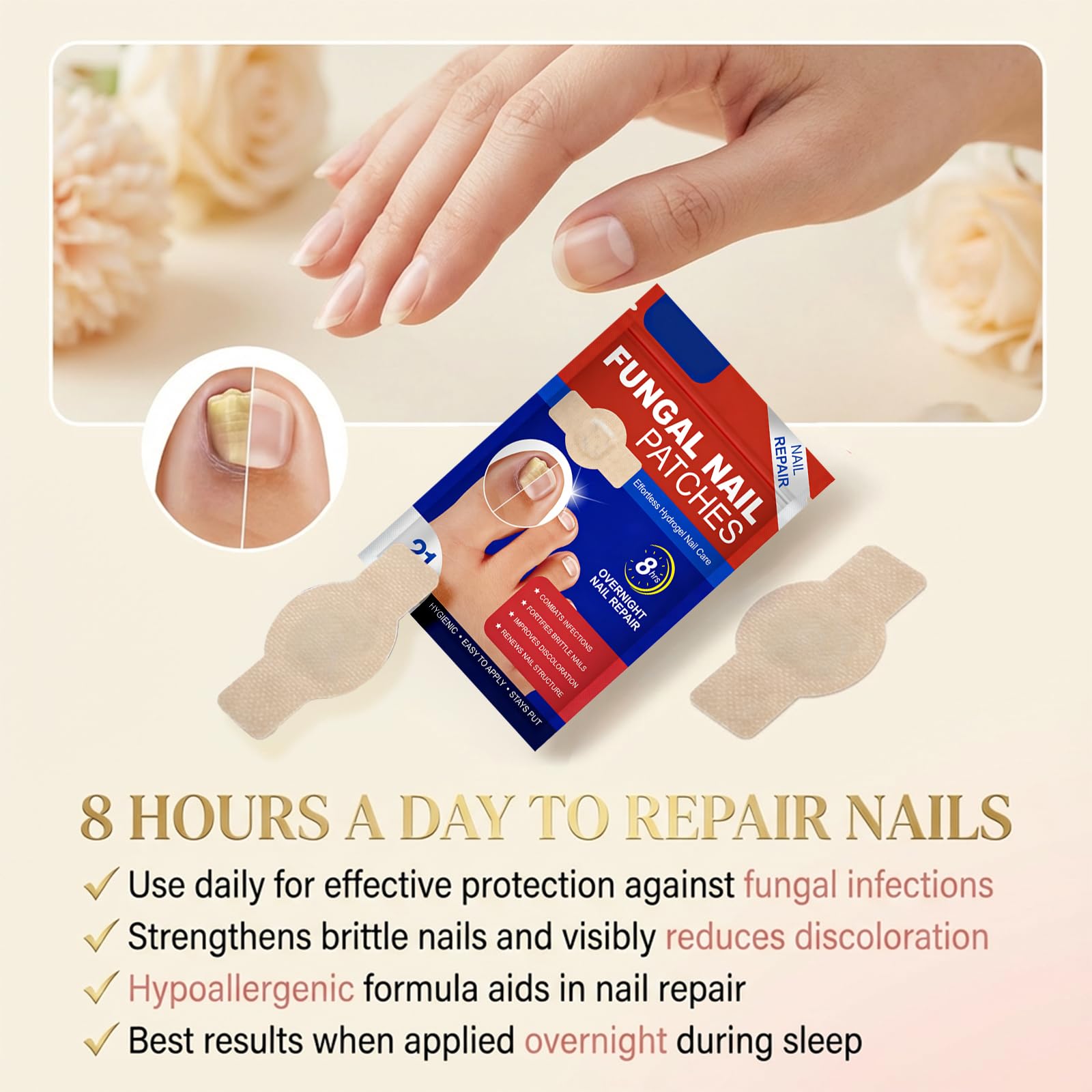 21 Pezzi Fungal Nail Patches con 1 Cuscinetto Antiusura, Cerotti per Micosi Delle Unghie, Micosi Unghie Piede