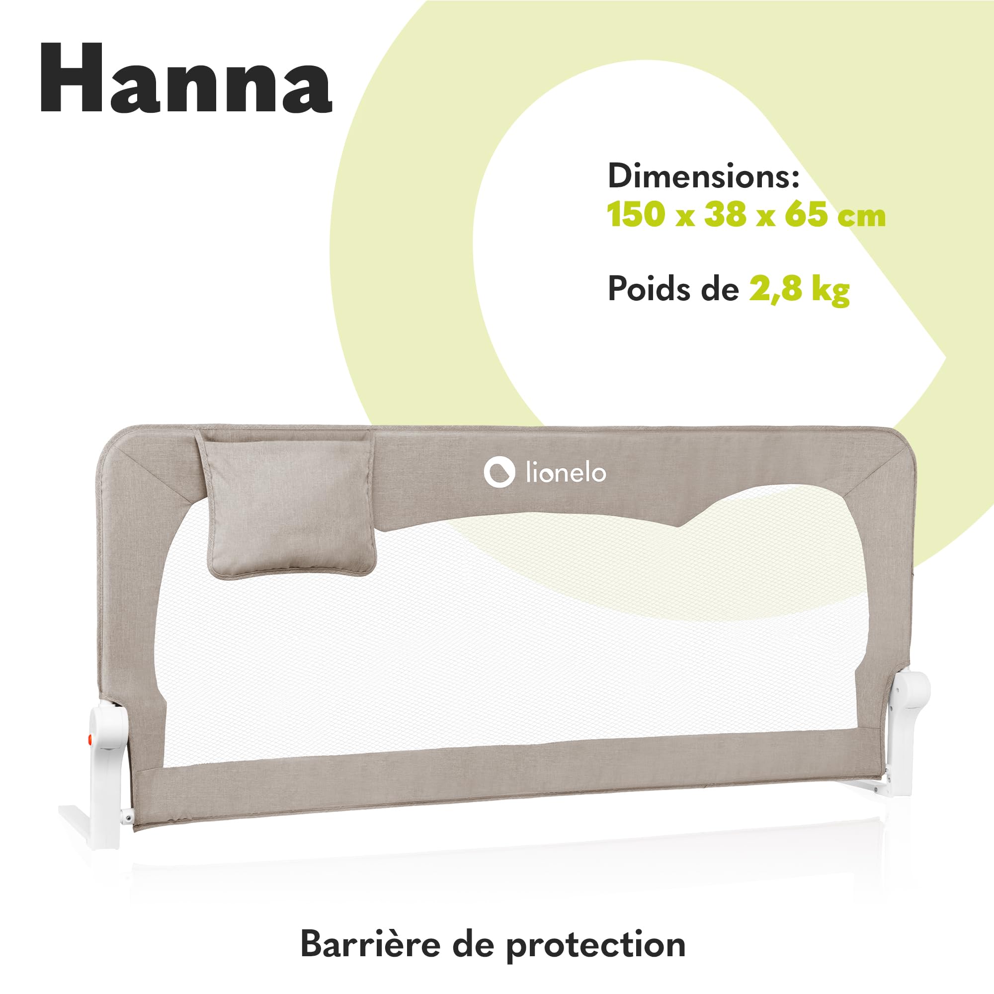 Lionelo Hanna Barrière Lit Enfant 150 x 65 cm XL Pliable Portable Cadre Métal Anti-Chute