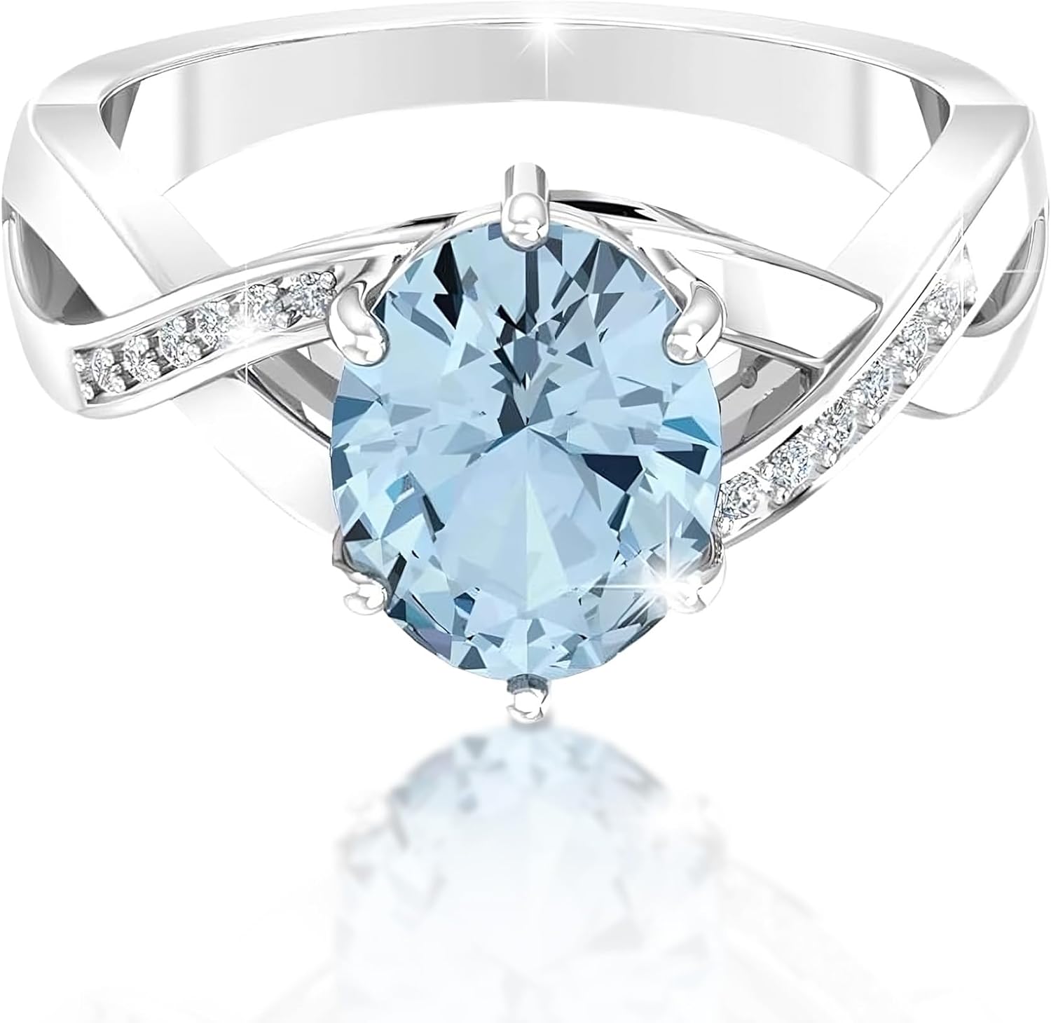 925 Solid Real Sterling Silver 8x10 mm Oval Gemstone Prong Setting Diamond Rhodium Plated Engagement Wedding Classic Womens Fine Jewelry Twisted Band Ring