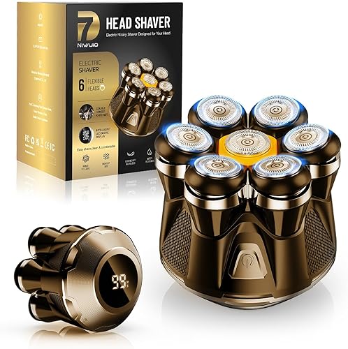 Afeitadora de cabeza desmontable maquinilla de afeitar eléctrica calva para hombres calvos -IPX7 afeitado húmedo y seco - 7 cabezales flotantes para