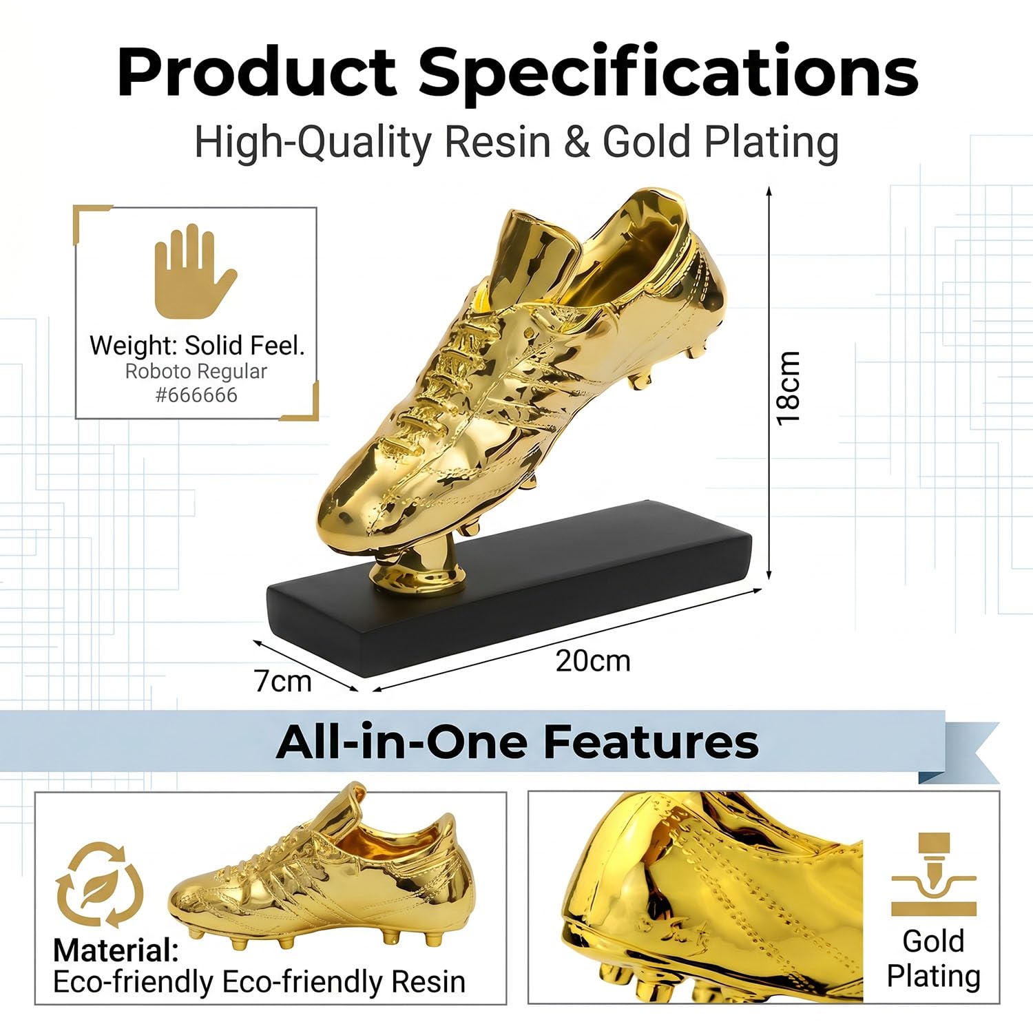 Réplica Trofeo Bota de Oro, Trofeo Golden Boot de Resina, Regalo Fútbol Máximo Goleador, Recuerdo de Fútbol para Jugadores Fans Entrenadores, Adorno Escritorio