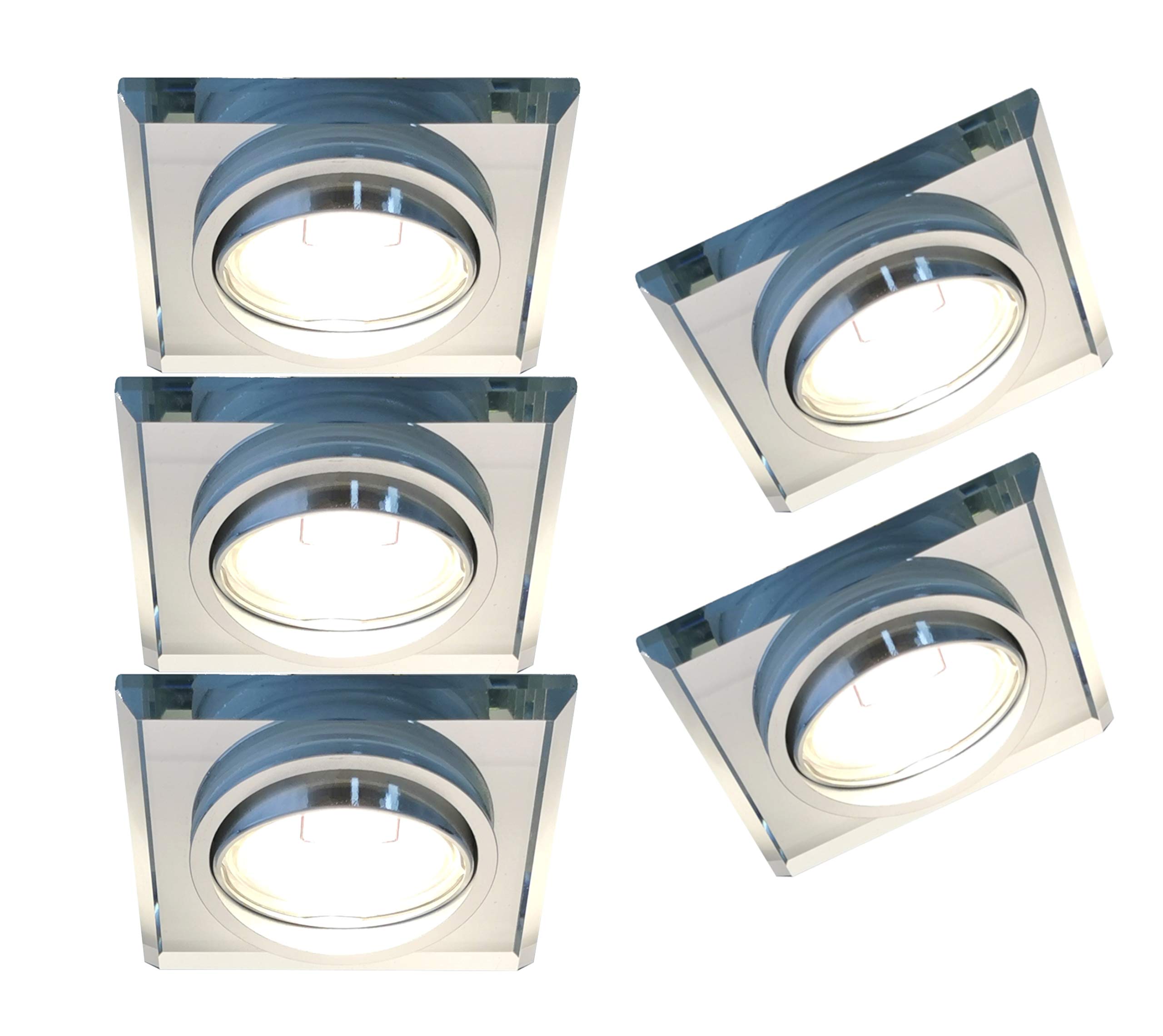 Trango 5er Set *CRYSTAL* Deckenstrahler 6729S-05GUSD aus Glas handgeschliffen inkl. 5x 3-Stufen dimmbar GU10 LED Leuchtmittel 3000K warmweiß, Einbauleuchte, Einbauspot, Deckenleuchte