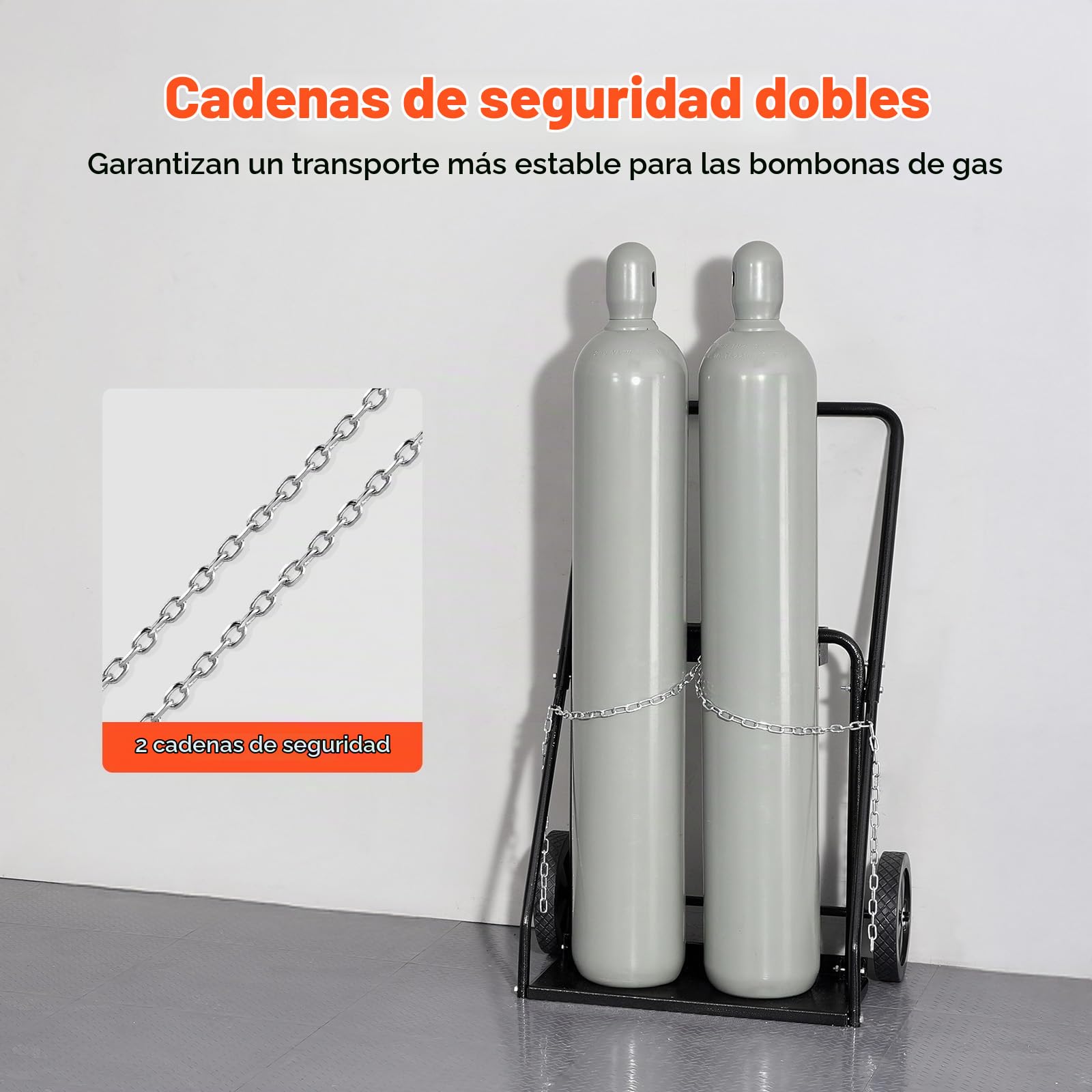 VEVOR Carro para Dos Cilindros de Soldadura, Carro para Tanque de Oxígeno y Acetileno, Ruedas Sólidas de 254 mm y Cadenas de Seguridad para Almacenamiento de Tanques, 500 x 720 x 1120 mm, Negro