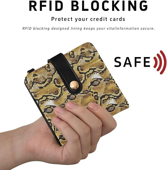 Ladies PU Leather Bifold Wallet Python Skin Texture Brown Yellow Unique Premium PU Leather Wallet for Women Girls