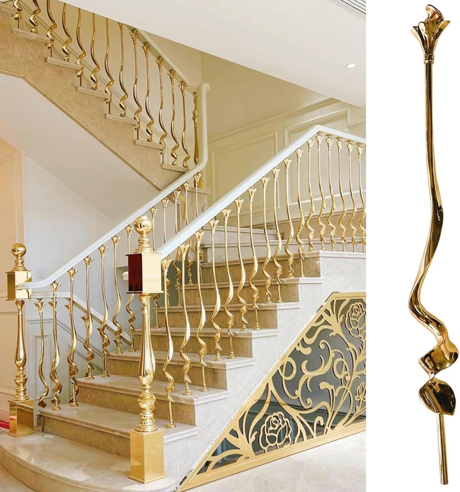 Poteau de garde-corps d'escalier or en métal avec base stable