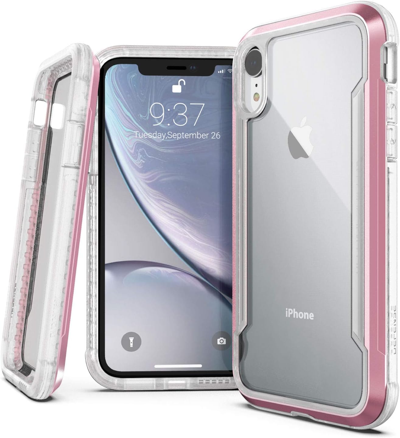 Raptic Shield, Compatible with Apple iPhone XR Case (Formerly Defense Shield) - Military Grade Drop Tested, Anodized Aluminum, TPU, Polycarbonate Protective Case for Apple iPhone XR, Clear/Rose Gold