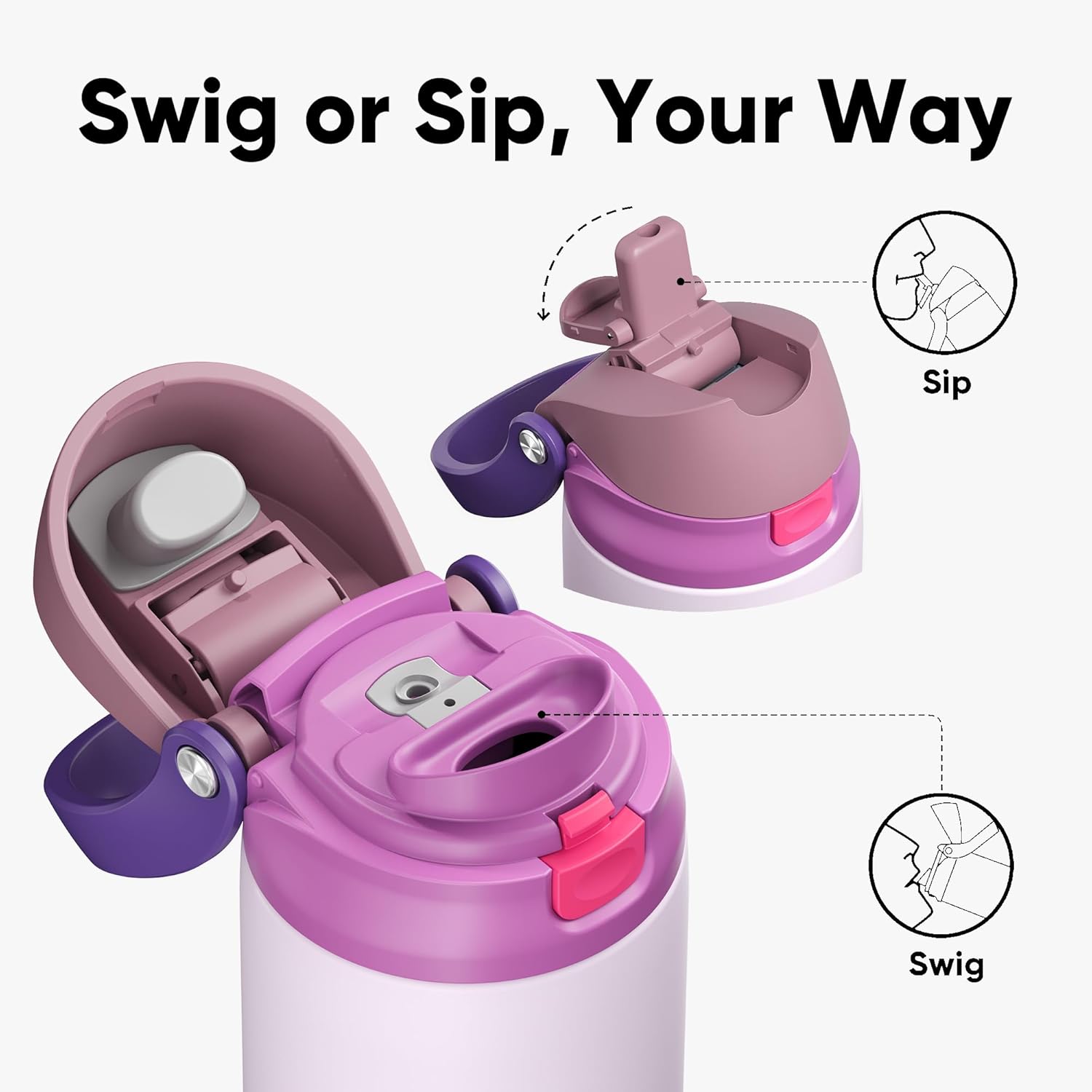 ENCOOL Leakproof Insulated Water Bottle with Straw Dual-Sip Water Bottle Bag-Safe Design for Work, Commute & Gym – Keeps Drinks Cold All Day, 40 oz, Purple Cabbage - Image 7