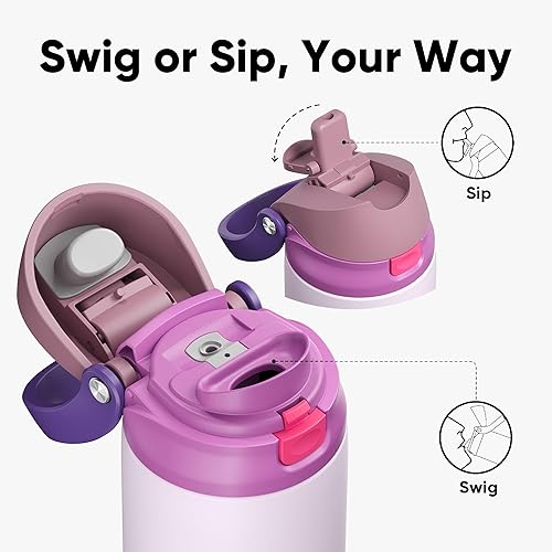 Miniatura 7 de ENCOOL - Botella aislante para agua, acero inoxidable con pajilla, mantiene el frío, tapa abatible de un solo toque, sin Bisfenol A, a prueba de