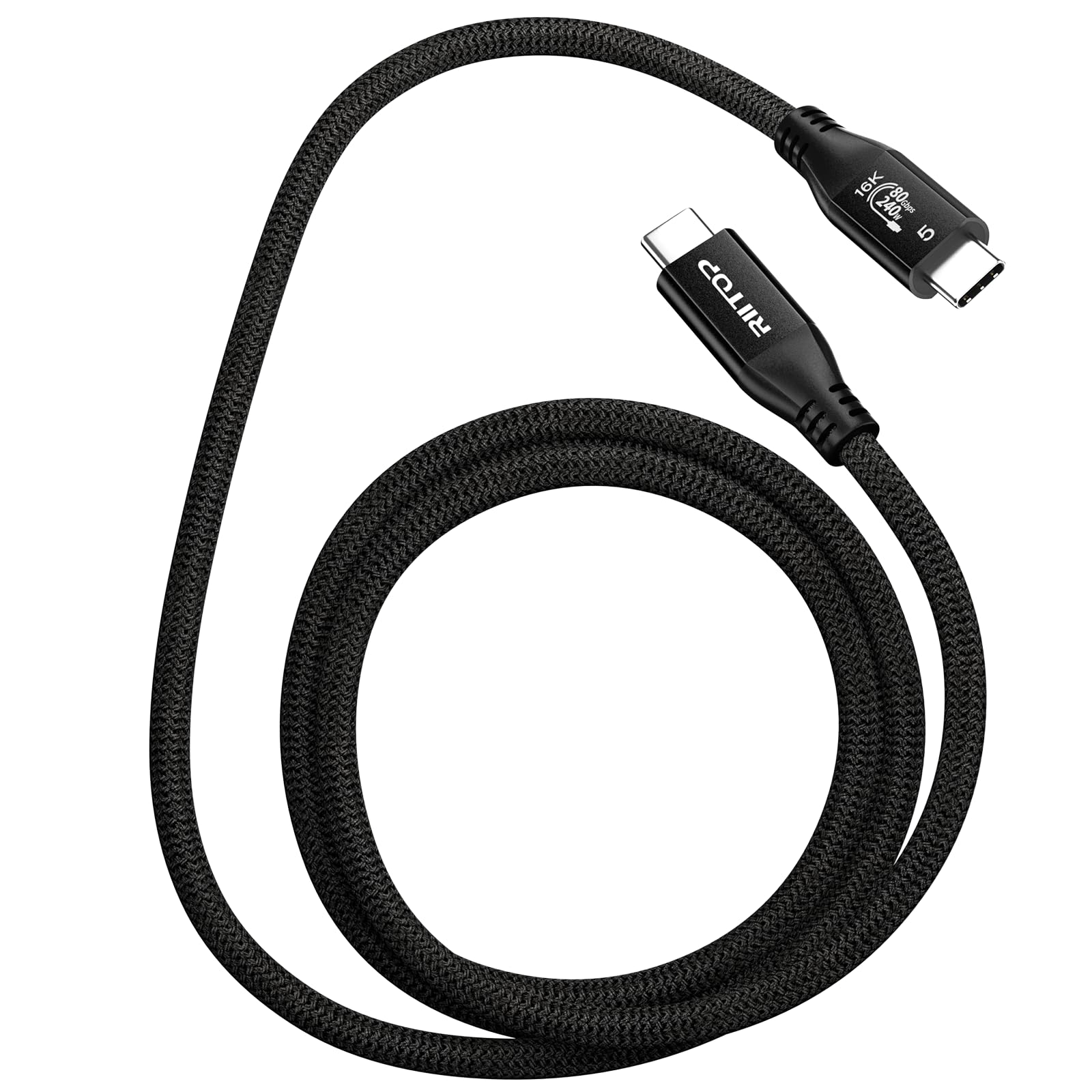 RIITOP 80Gbps USB C for Thunderbolt 5 Cable [3.3FT], Short USB-C to C Monitor Cord up to 8K@60Hz Video 240W PD Lightning-Fast Charging Compatible with