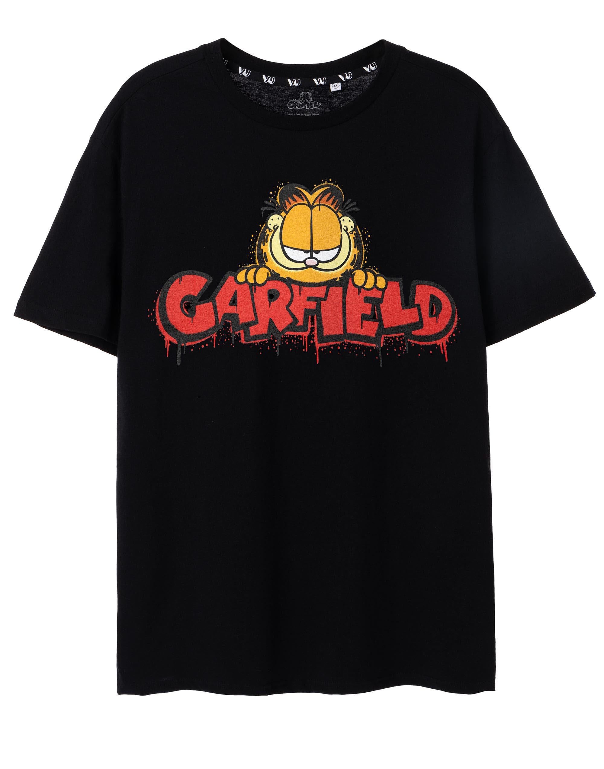 Garfield Mens T-Shirt in Black | Urban Graffiti Short Sleeve Graphic Tee for Adults | Spray Can Effect Streetwear Cartoon Top | 90s Nostalgic Fashion Merchandise Gift for Men