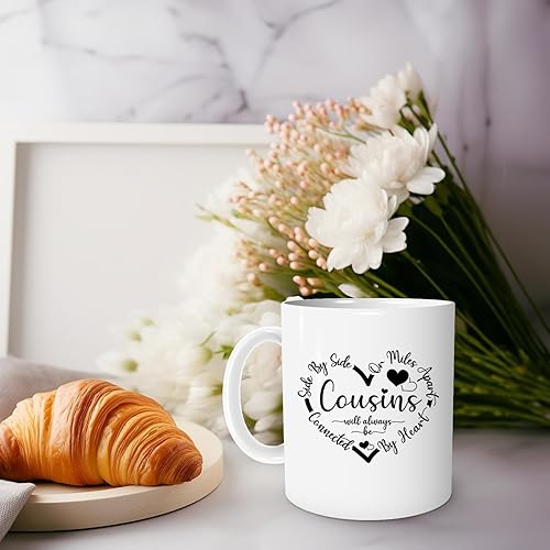 Miniatura 3 de uinwk Cousins Taza de café, regalos para primos, lado a lado o millas separadas, los primos siempre estarán conectados por la taza de café de