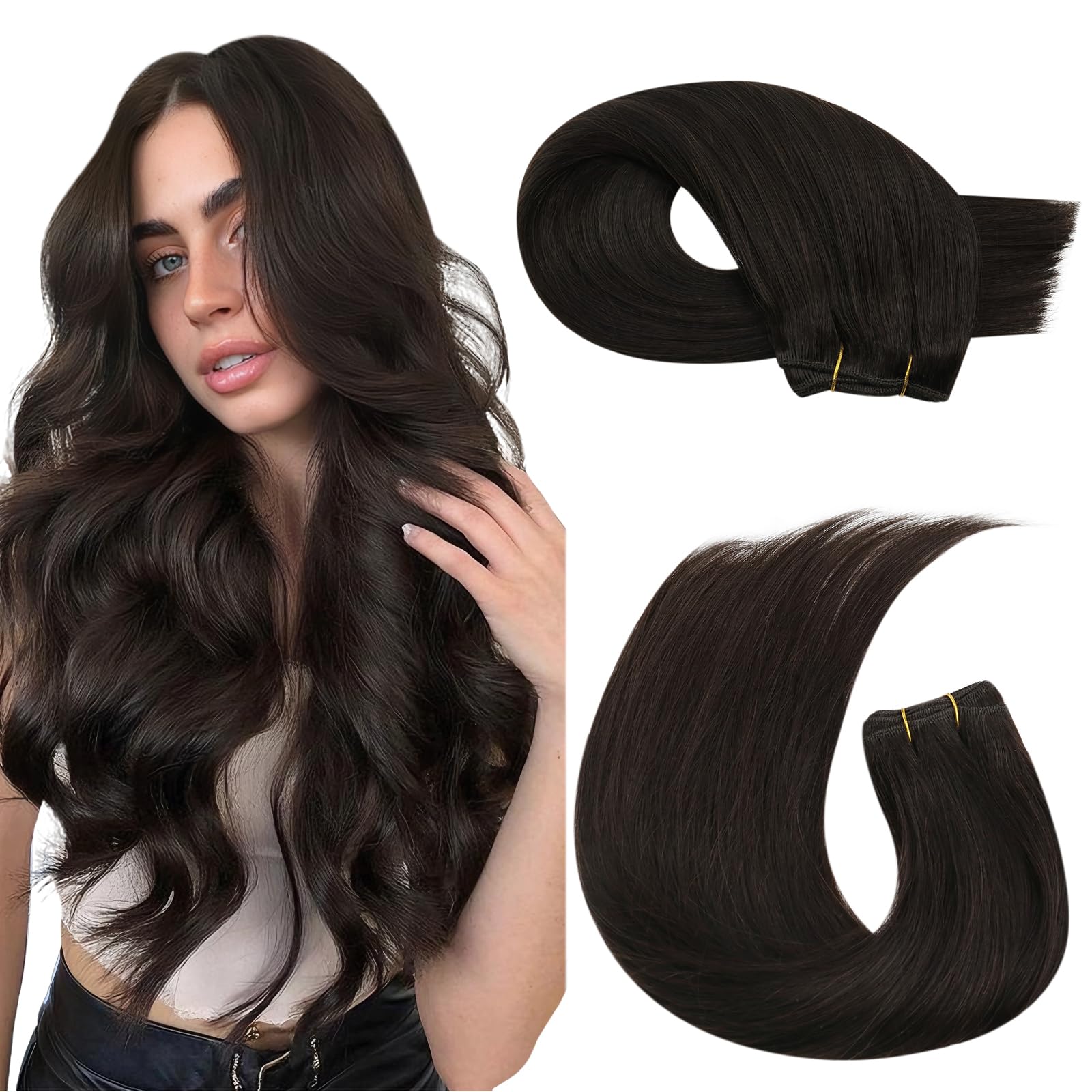 Moresoo Butterfly Weft Hair Extensions Remy Human Hair Ash Blonde Highlight Bleached Blonde 18 Inch OVO Weft Hair Extensions Human Hair Ash Blonde Highlight 100g/pack #18/613 — view 22