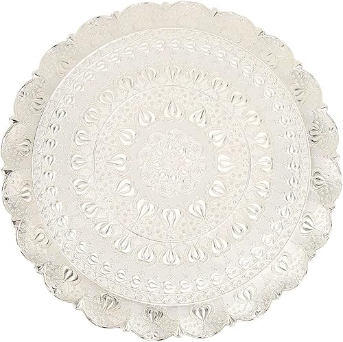 13.8inch Turkish Round Metal Serving Tray for Home Kitchen Coffee Tea Time,Holds