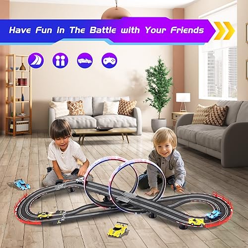 Miniatura 4 de Juego de pistas de carreras de autos con 4 autos de carreras de alta velocidad, pista de carreras eléctrica de 20 pies para niños y niños, doble