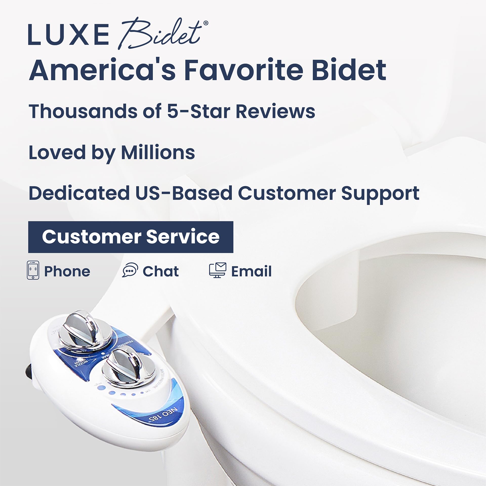 LUXE Bidet NEO 185 - Autolimpiante, boquilla doble, accesorio de bidé no eléctrico para asiento de inodoro, presión de agua ajustable, lavado trasero y femenino (azul) | No eléctrico, doble boquilla, autolimpieza, presión de agua ajustable, lavado trasero