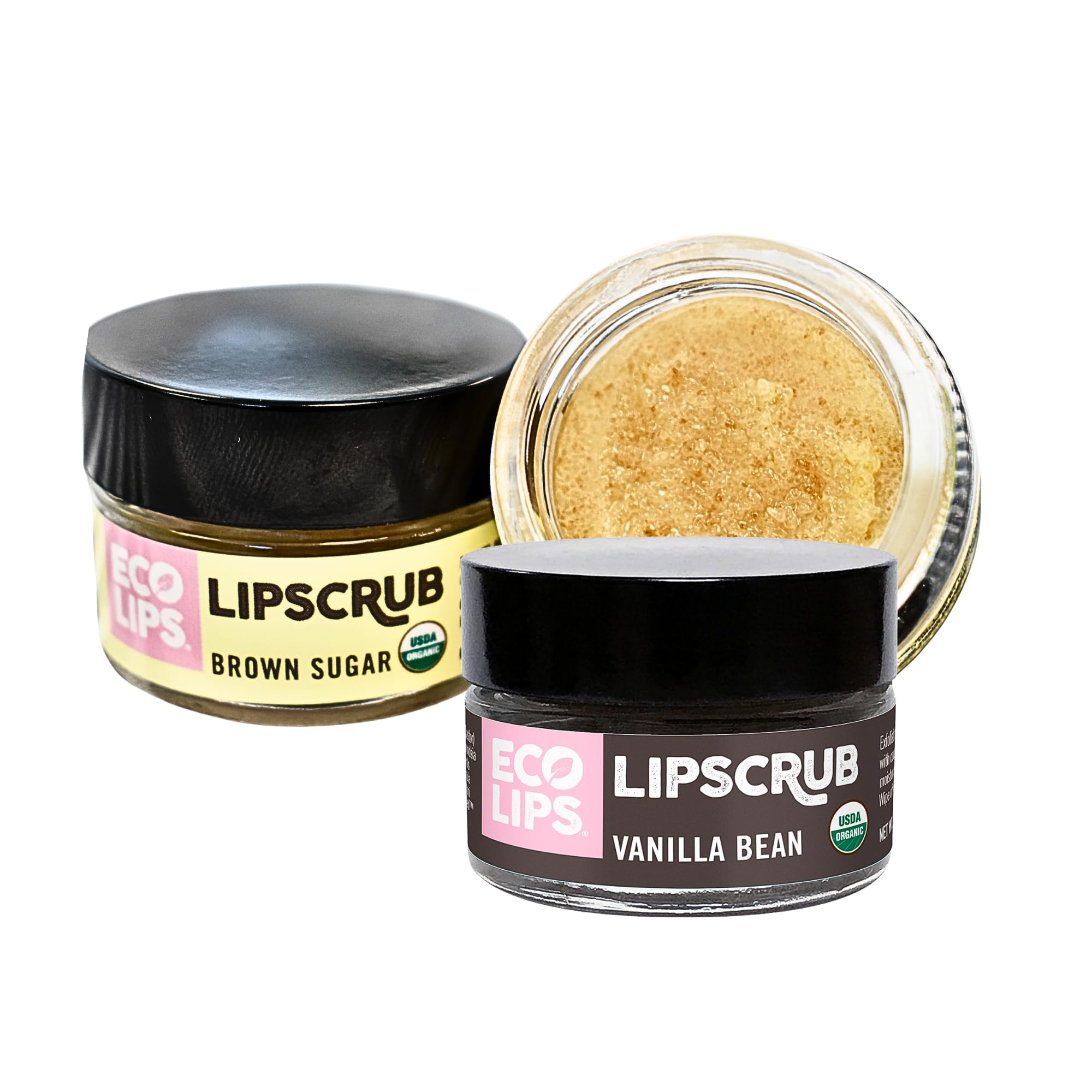 Eco Lips LIP SUGAR SCRUB 2 Pack (2-0.5oz jars) 100% Organic Lip Care Treatment with Organic Sugar & Coconut Oil - Gently Exfoliate & Polish Dry, Flaky