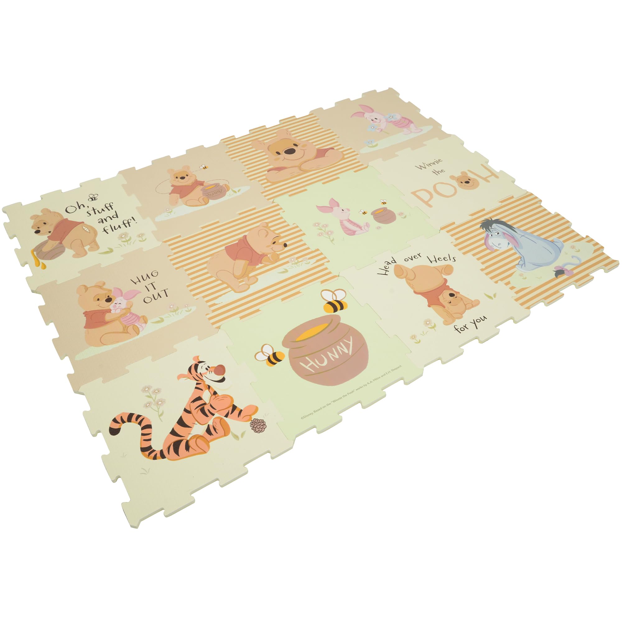 Disney Winnie The Pooh - Tapetes de Espuma Suave para bebés y niños pequeños, para Corral, Tiempo Boca Abajo, 10 mm de Grosor, 12 Piezas entrelazadas para niños