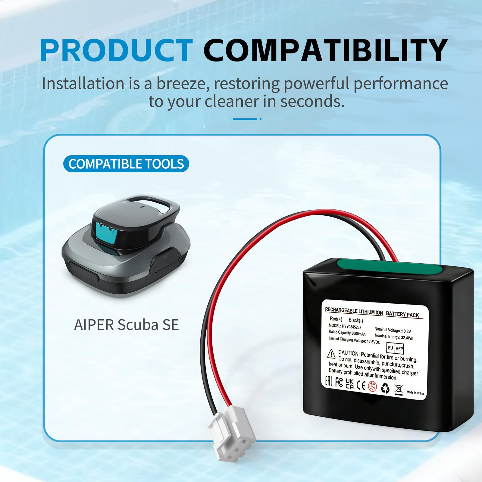 Ersatzakku für den kabellosen Poolreiniger Aiper Scuba SE 3000 mAh/32,4 Wh