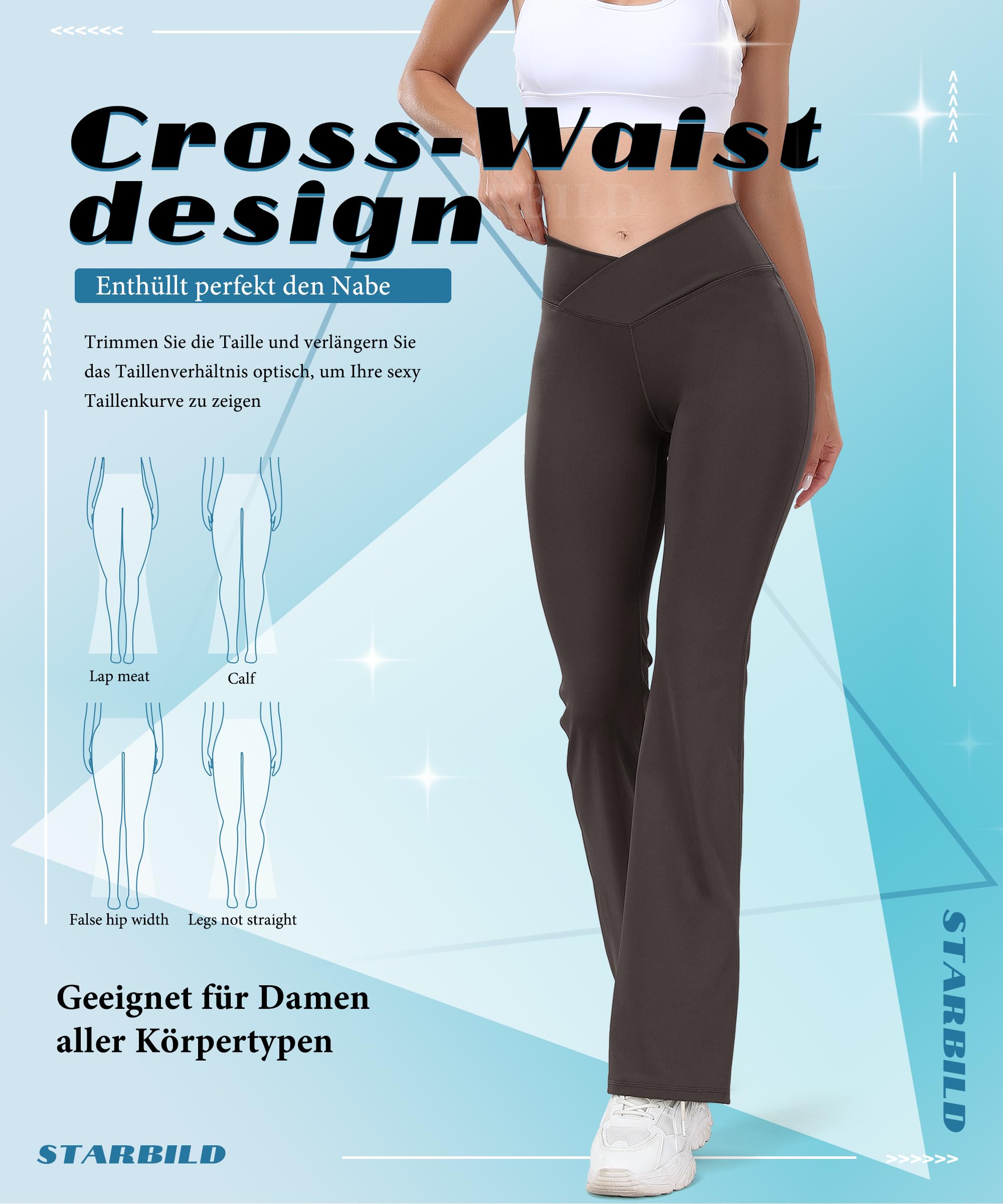 STARBILD Leggings Bootcut Donna con Tasche V Back Scrunch, Pantaloni Yoga con Gambe Svasate Palestra
