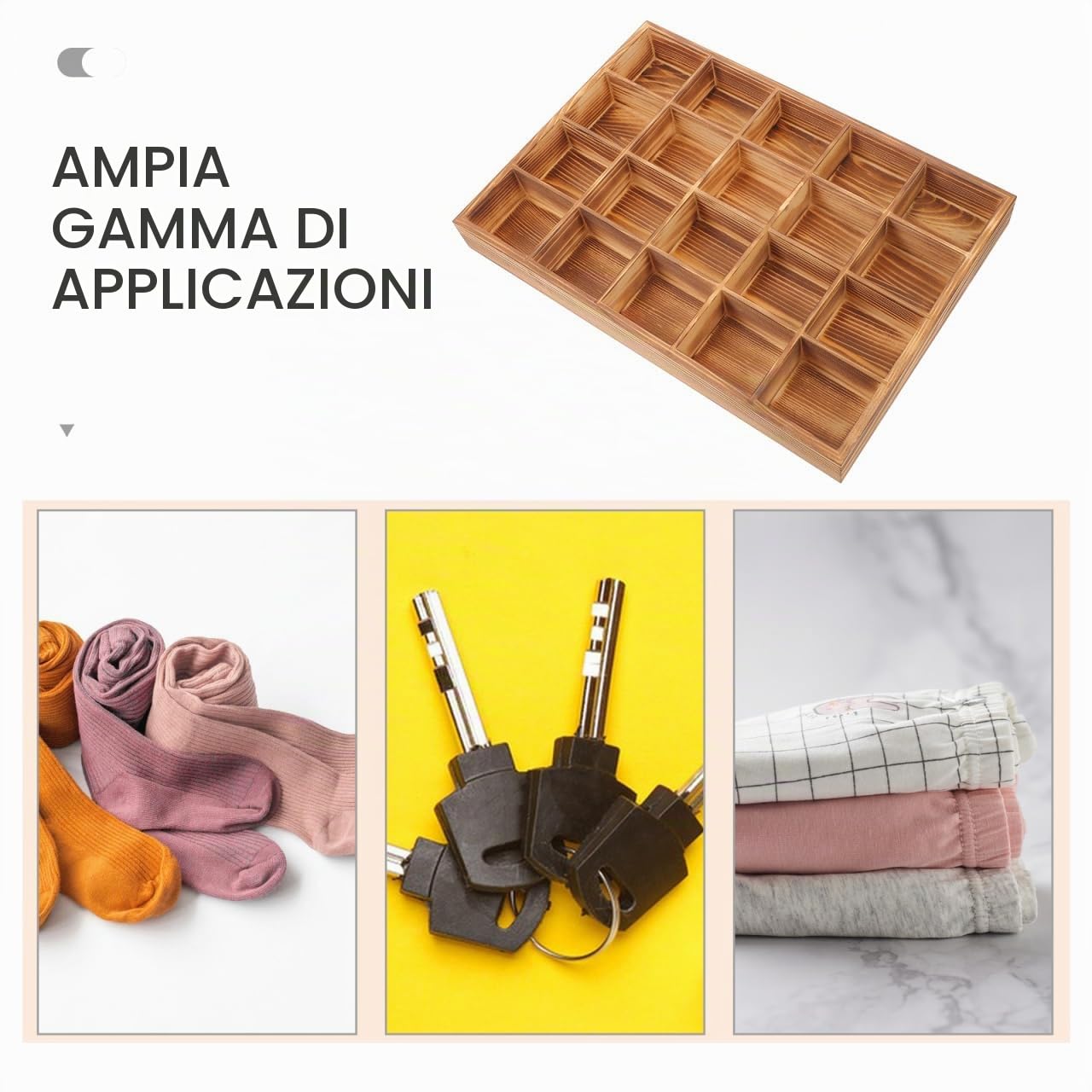 ABOOFAN Scatola Organizer in Legno Con 20 Scomparti Per Calzini E Biancheria Intima Divisorio Per Cassettiera Per Riporre Cravatte Cinture E Accessori 13.11X9.17X1.54In