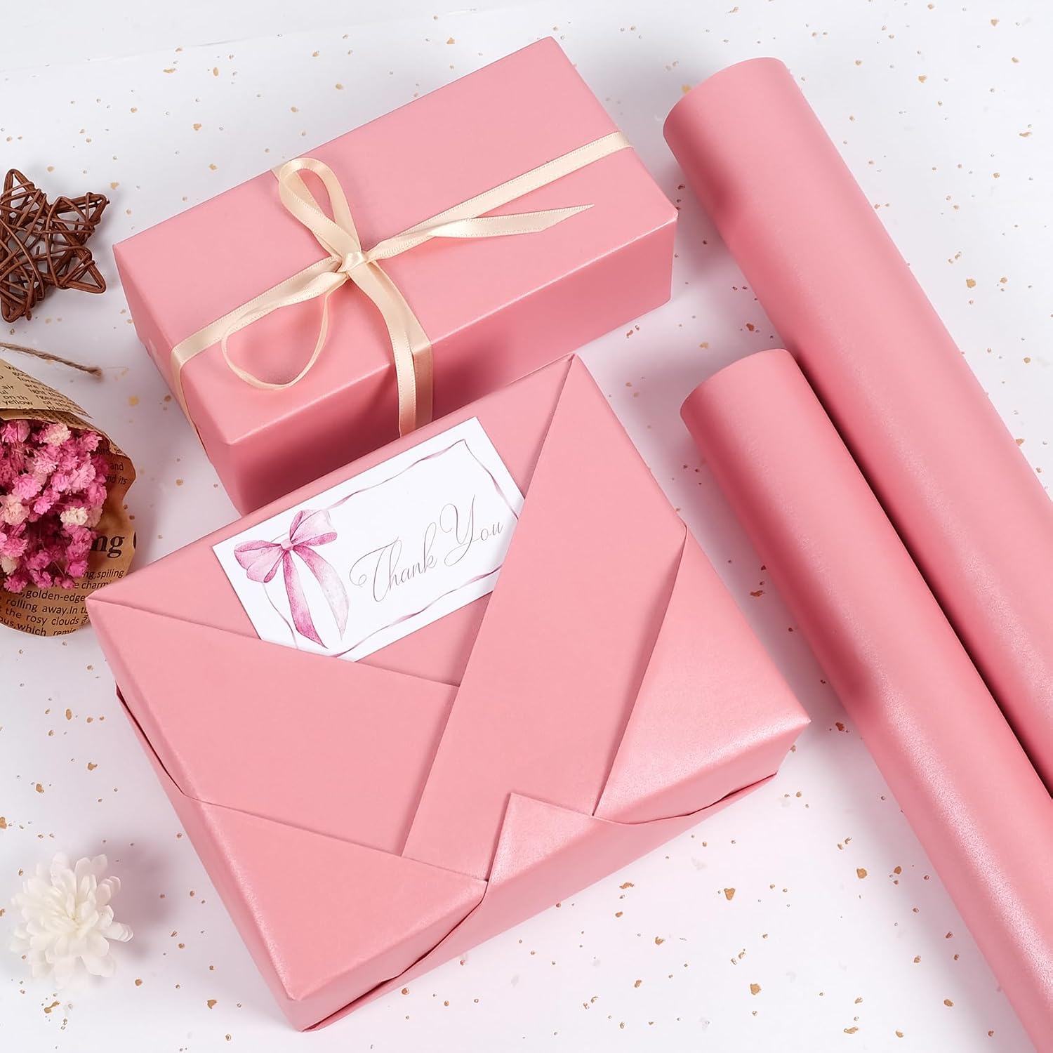Aimyoo Pink Matte Wrapping Paper, 17 Inches X 27.2 Feet (38.5 sq.ft.) Solid Color Pearly-Lustre Paper Roll for Christmas Birthday Baby Shower Wedding Gift Wrap image 4