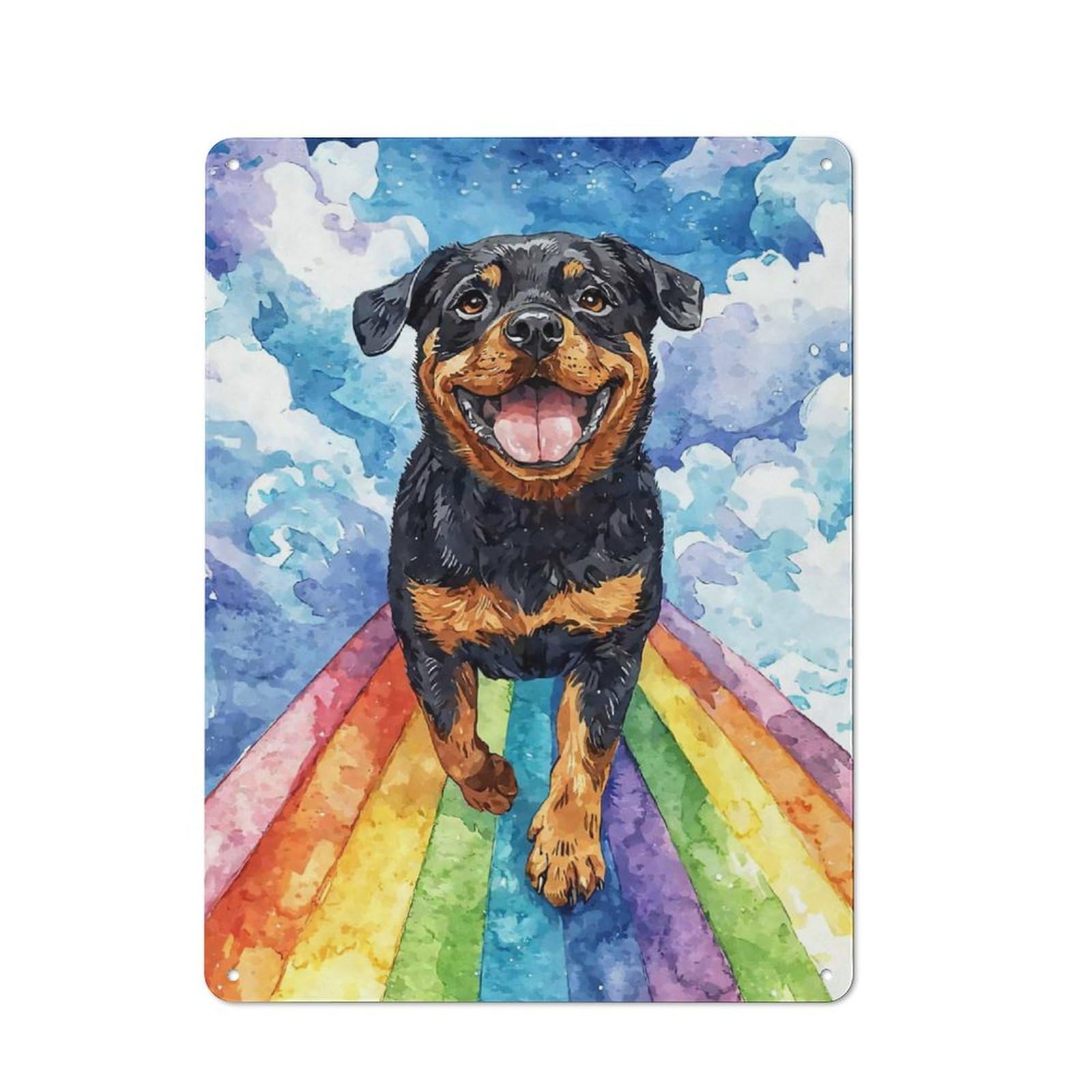 Junmoney Rottweiler On Rainbow Bridge Metal Plaque 40X30cm With For Hallway Wall, Rustic Decor, For Garage, Workshop And Man Cave Decoration