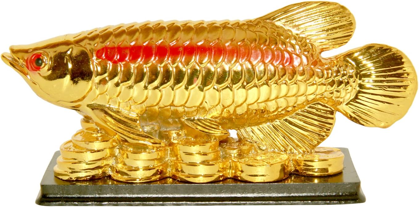 VASTU ART - Vastu Feng Shui Arowana Fish On Money Coins Bed for Good Luck Health Wealth Prosperity and Happiness Decoration Showpiece
