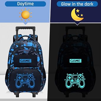 Rolling Backpack for Boys - Boys Backpack with Wheels Trolley School Bag for Teens