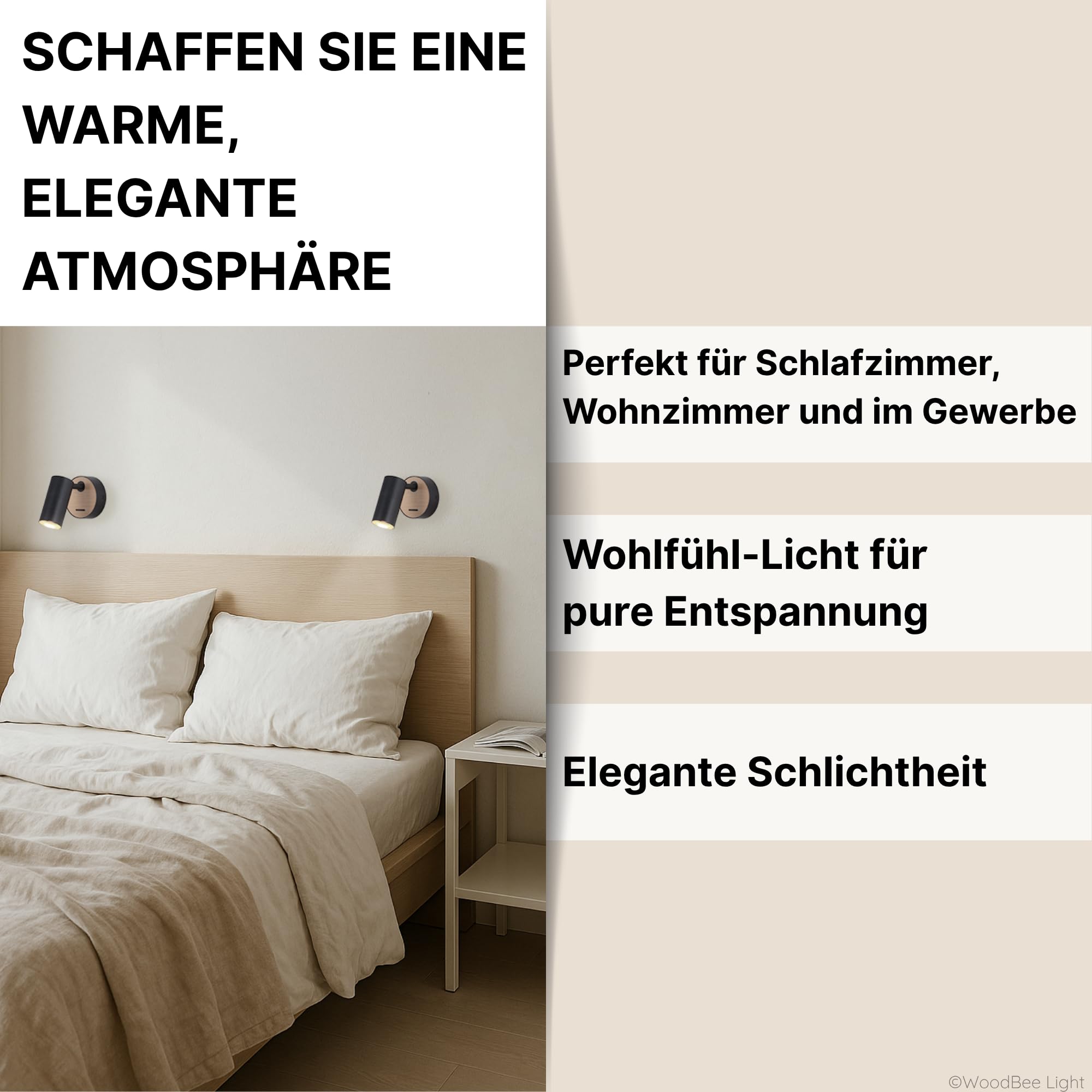 2er Set verstellbare schwarze Aluminium-Wandlampen mit Holz GU10 Wandspot Leselampen mit Schalter Innen ohne Leuchtmittel