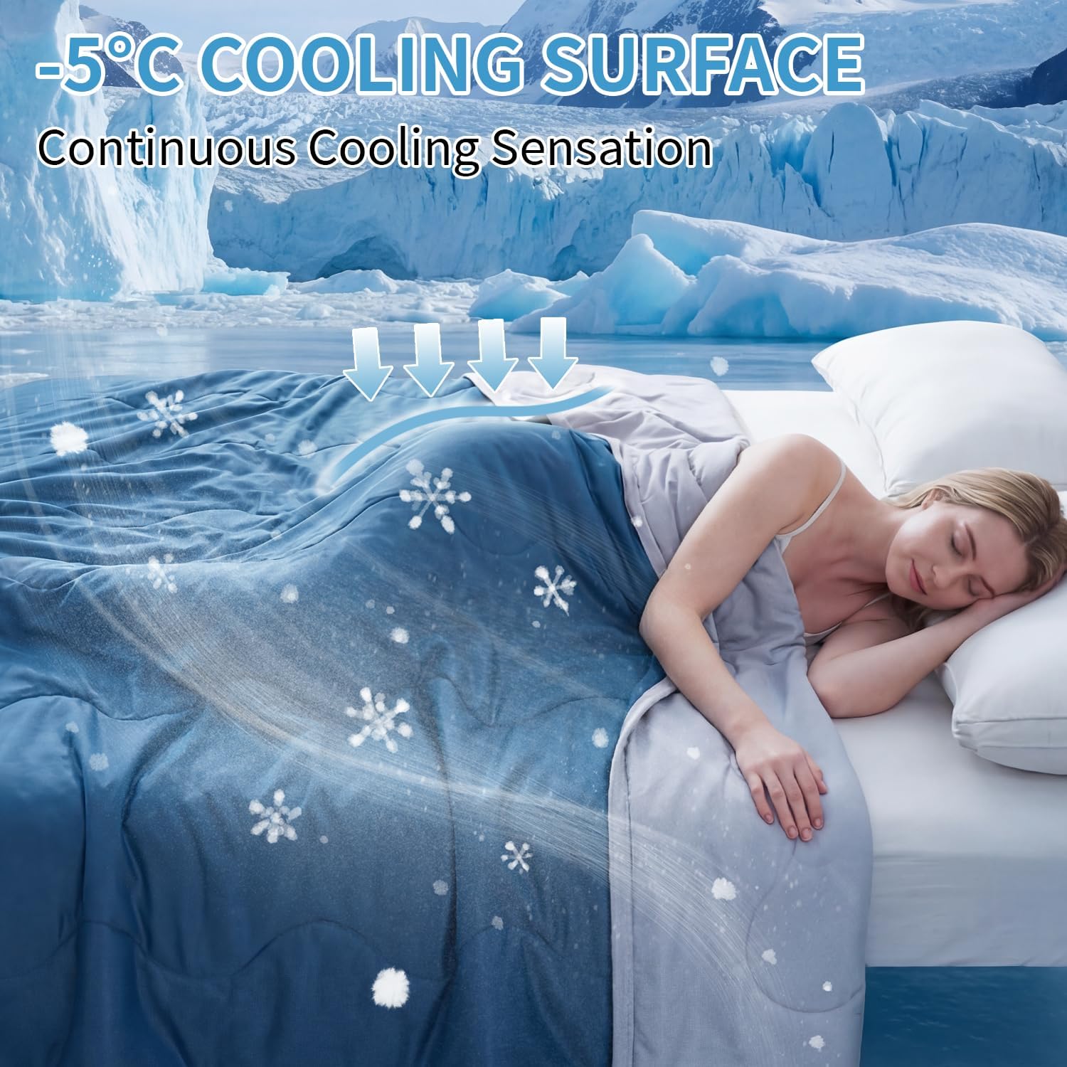 Blue Ice Cooling Comforter Queen 90x102, Ice Cooling Blanket for Hot Sleepers, Lightweight Summer Comforter, Cooling Quilt, Soft Bedding