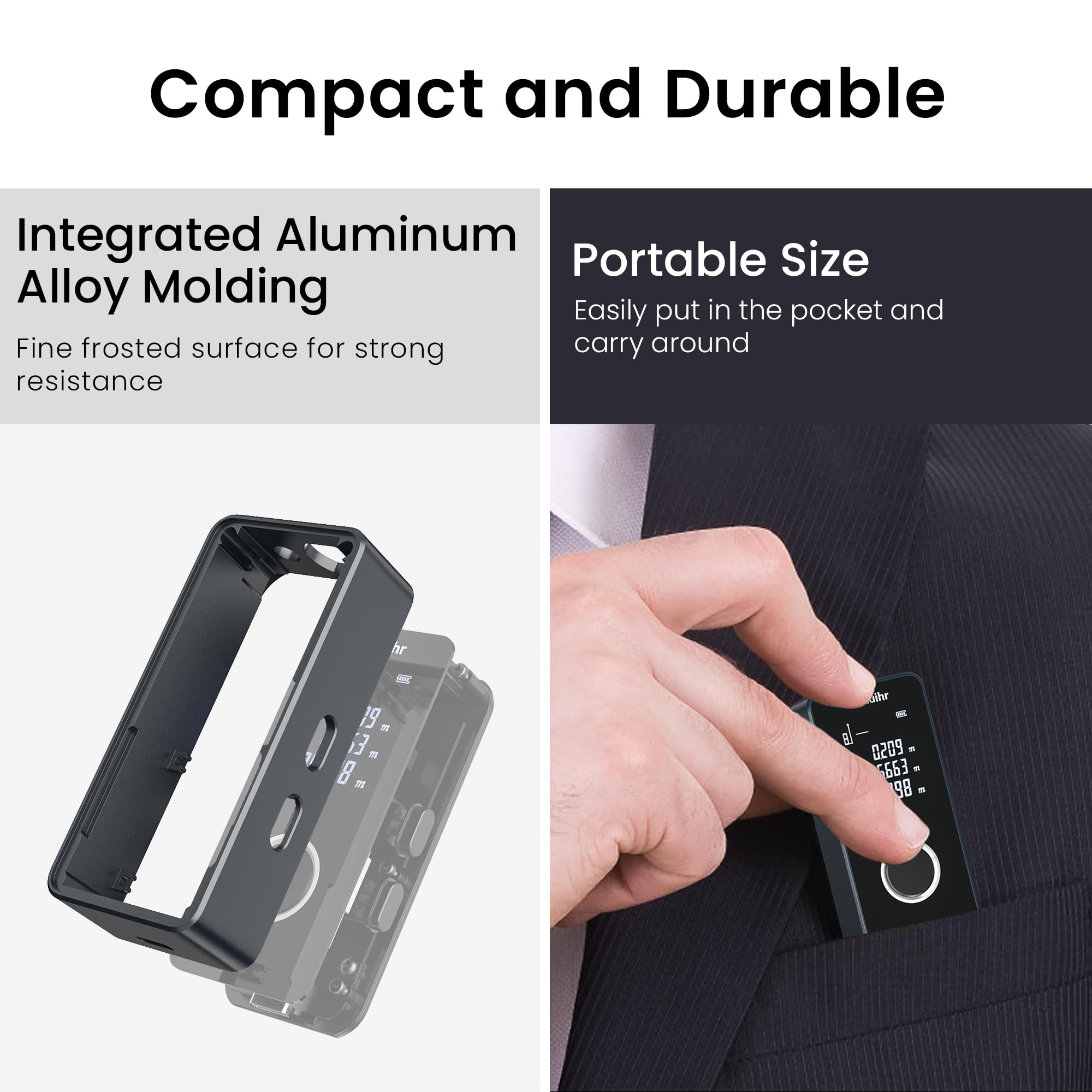 Bauihr Télémètre Laser, 131ft/40m Mini Mesure Laser Portable en Aluminium, Type-C Rechargeable Mesure Laser de Unités Commutables,Pythagore, Mesure Surface et Le Volume