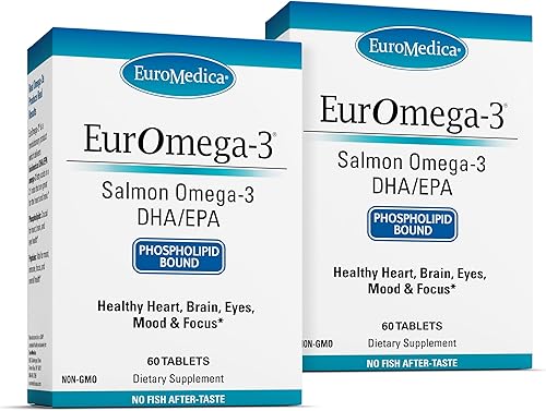 EuroMedica EurOmega-3-60 Tabletas - Potentes ácidos grasos omega-3 + fosfolípidos y péptidos - Absorción superior - EPA y DPA de fuente exclusiva de