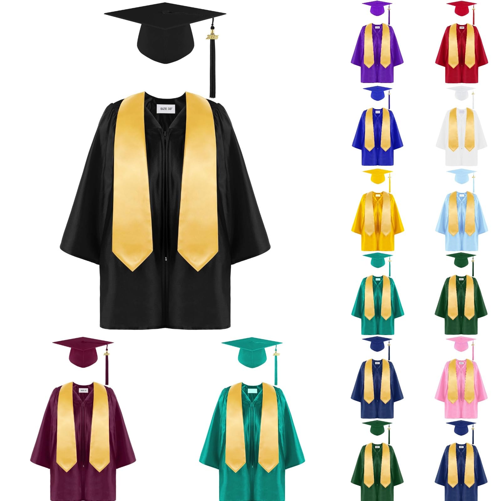 Cokbyavla Unisex Kids 9Pink Congrats Grad Outfit With Tassel, Kindergarten & Preschool Graduation Graduation Gown And Cap 2025 Gold Cap And Gown Set 2025 Tassel Golden 72(,2-3 Years)