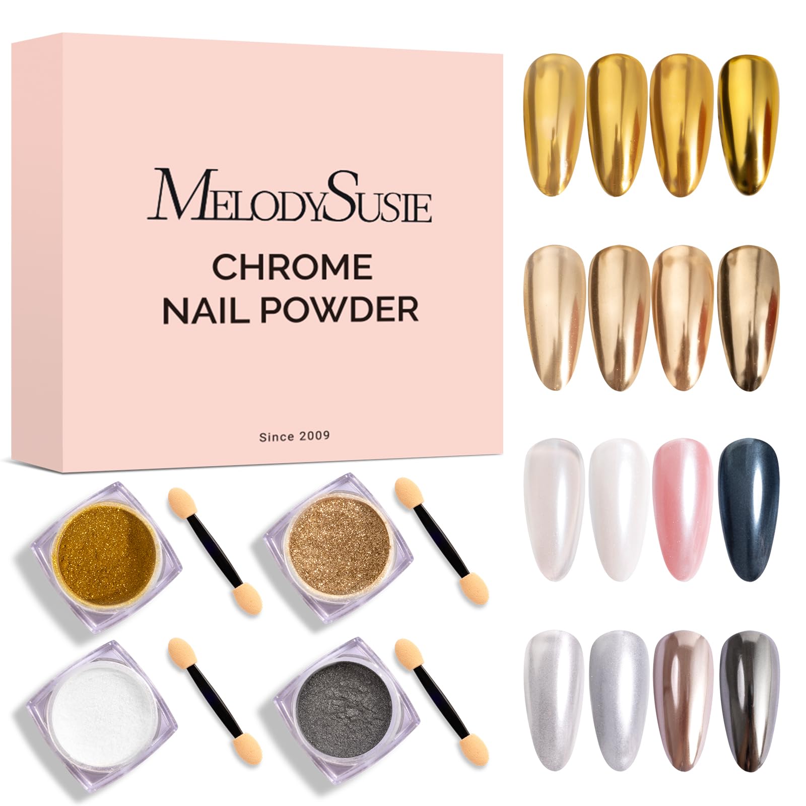 MelodySusie 4Pcs Chrome Nail Powder for Gel Nails