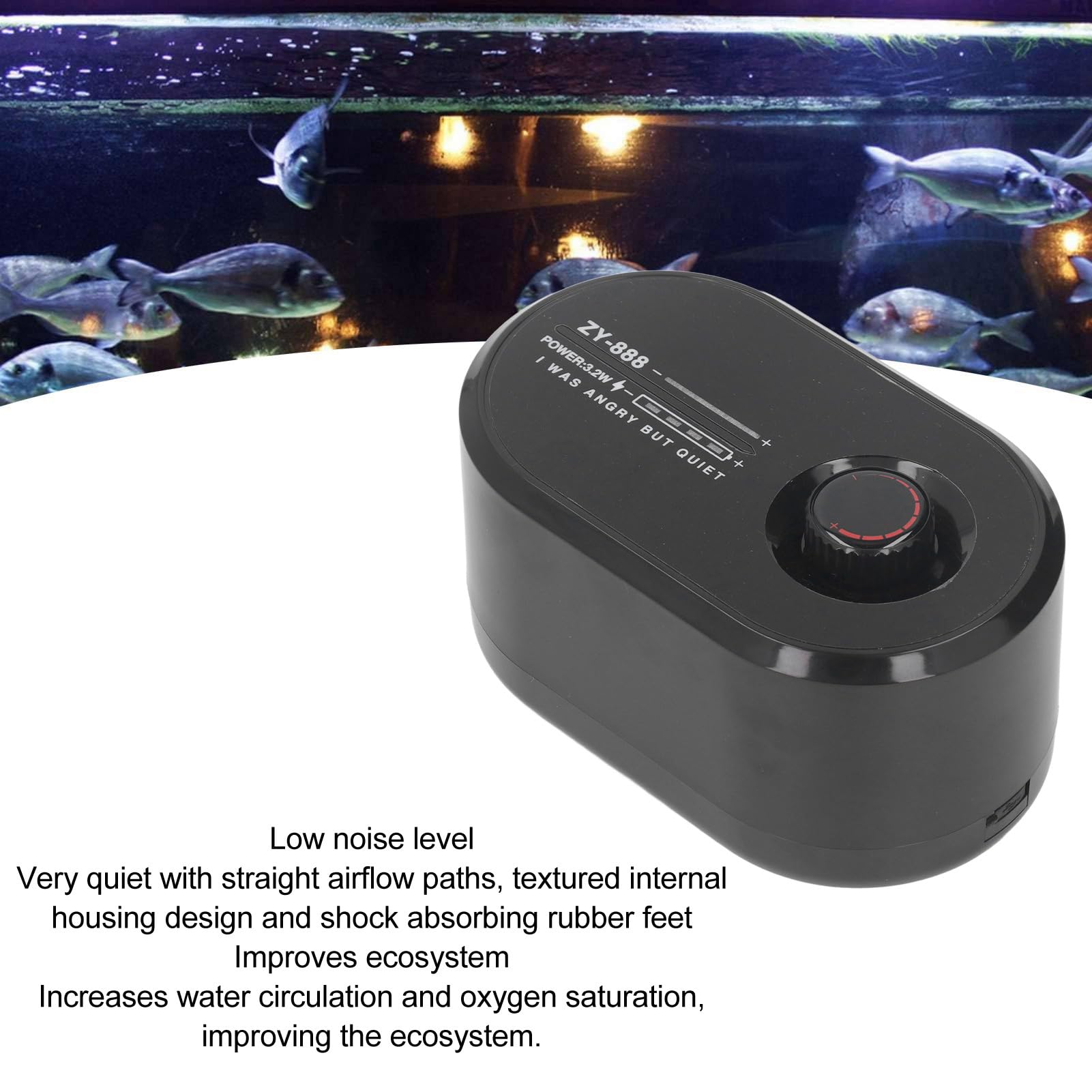 Bomba de Aire de Oxígeno para Pecera, Bomba de Aire de Oxígeno para Acuario con Insonorización de Doble Capa, Estable, Portátil, Aumenta la Saturación de Oxígeno, Mejora el